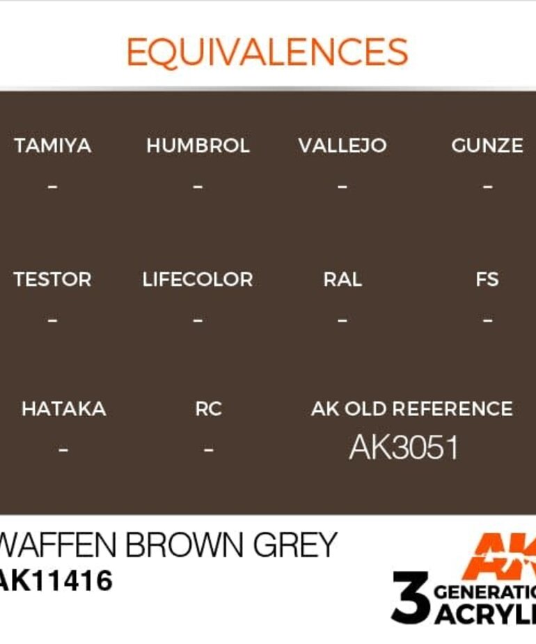 AK Interactive AK11416 3G Figure Waffen Brown Grey 17ml