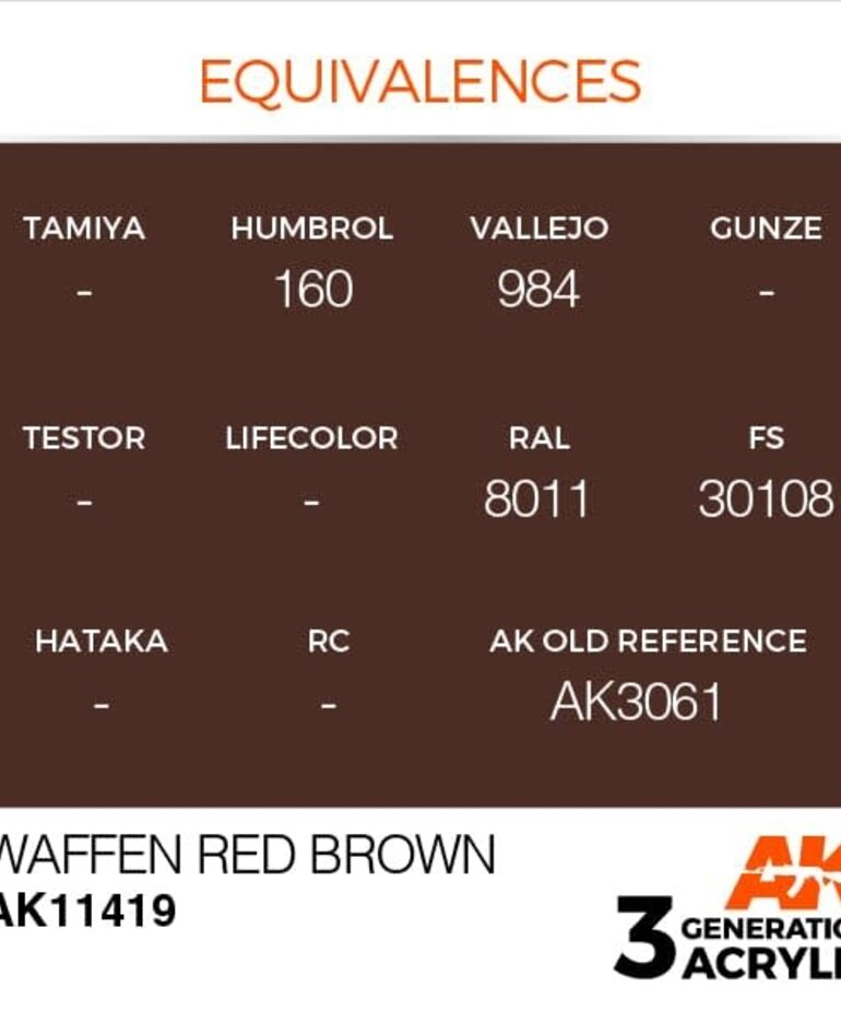 AK Interactive AK11419 3G Figure Waffen Red Brown 17ml