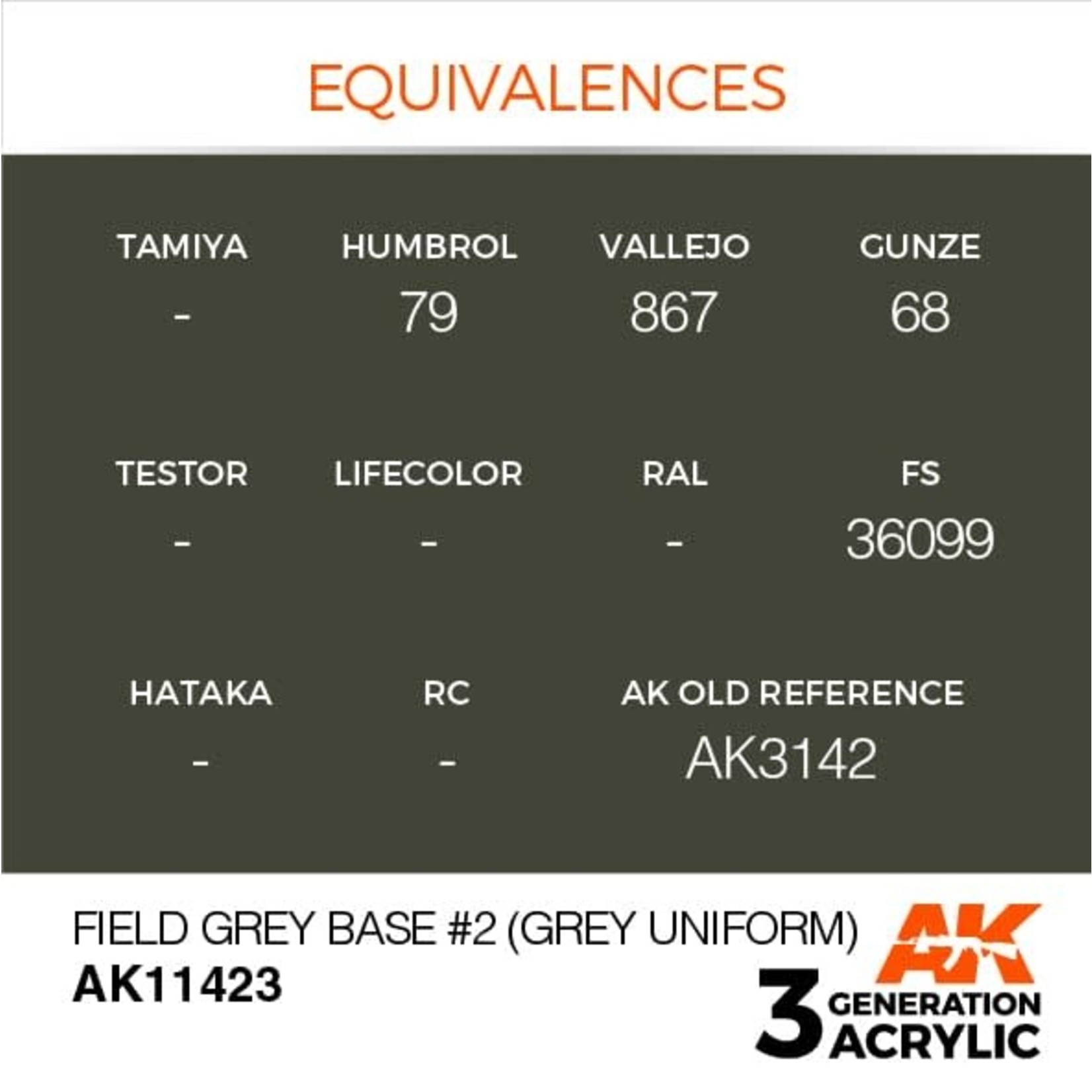 AK Interactive AK11423 3G Figure Field Grey Base #2 (Grey Uniform) 17ml