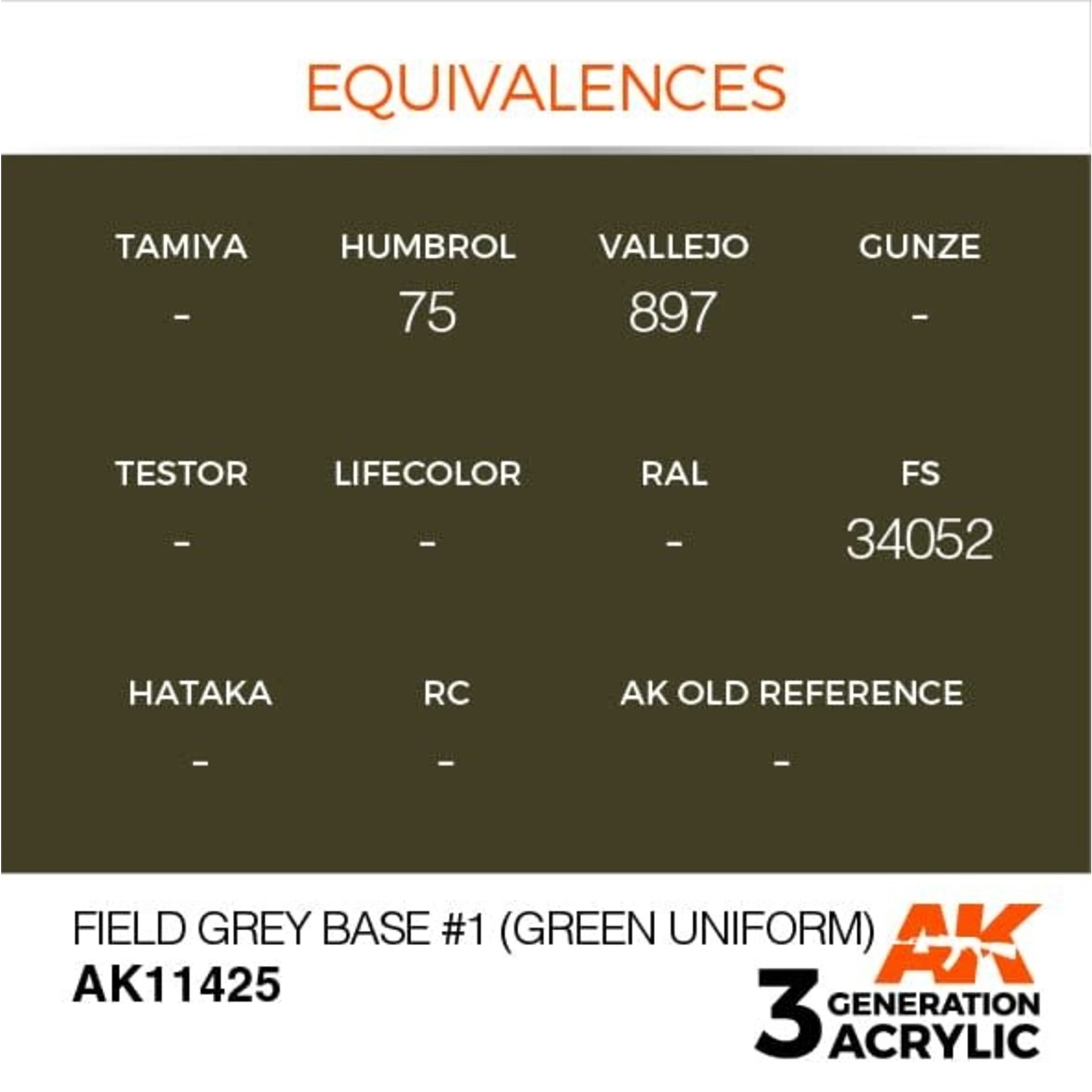 AK Interactive AK11425 3G Figure Field Grey Base #1 (Green uniform) 17ml