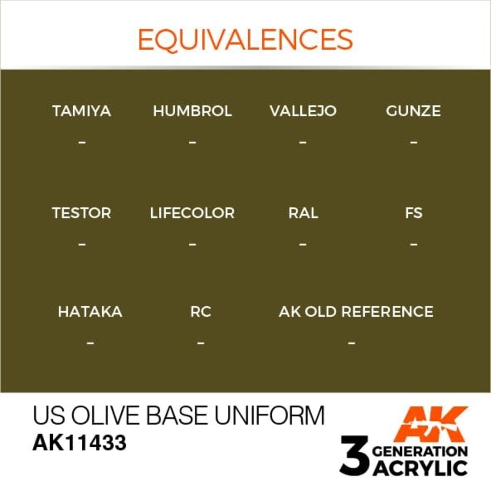 AK Interactive AK11433 3G Figure US Olive Base Uniform 17ml