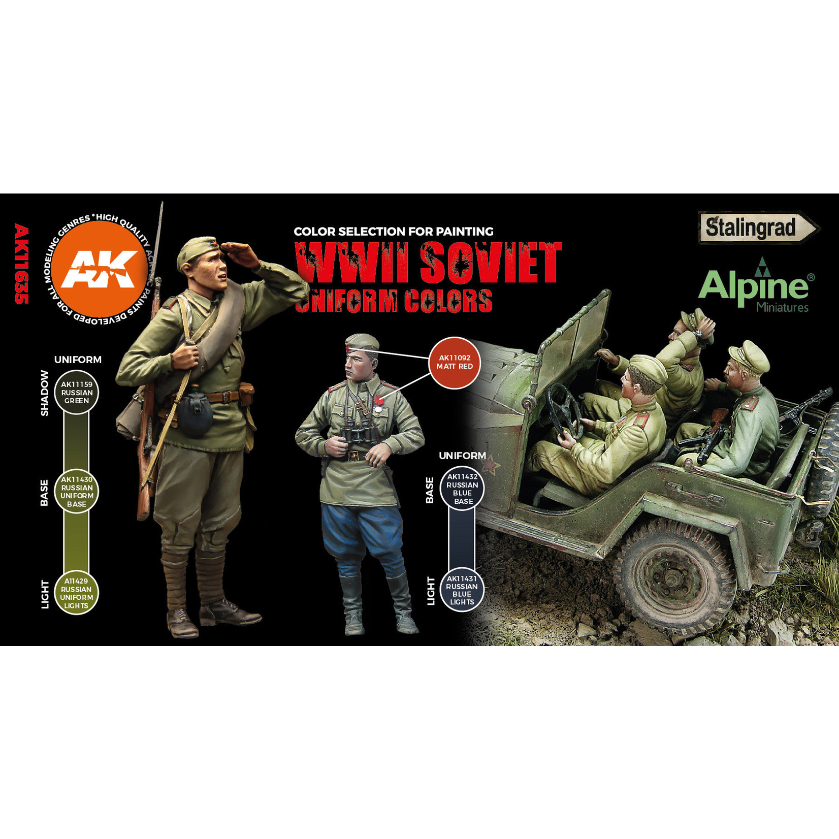 AK Interactive AK11635 3G Figure WWII Soviet Uniform Colors (6) Set