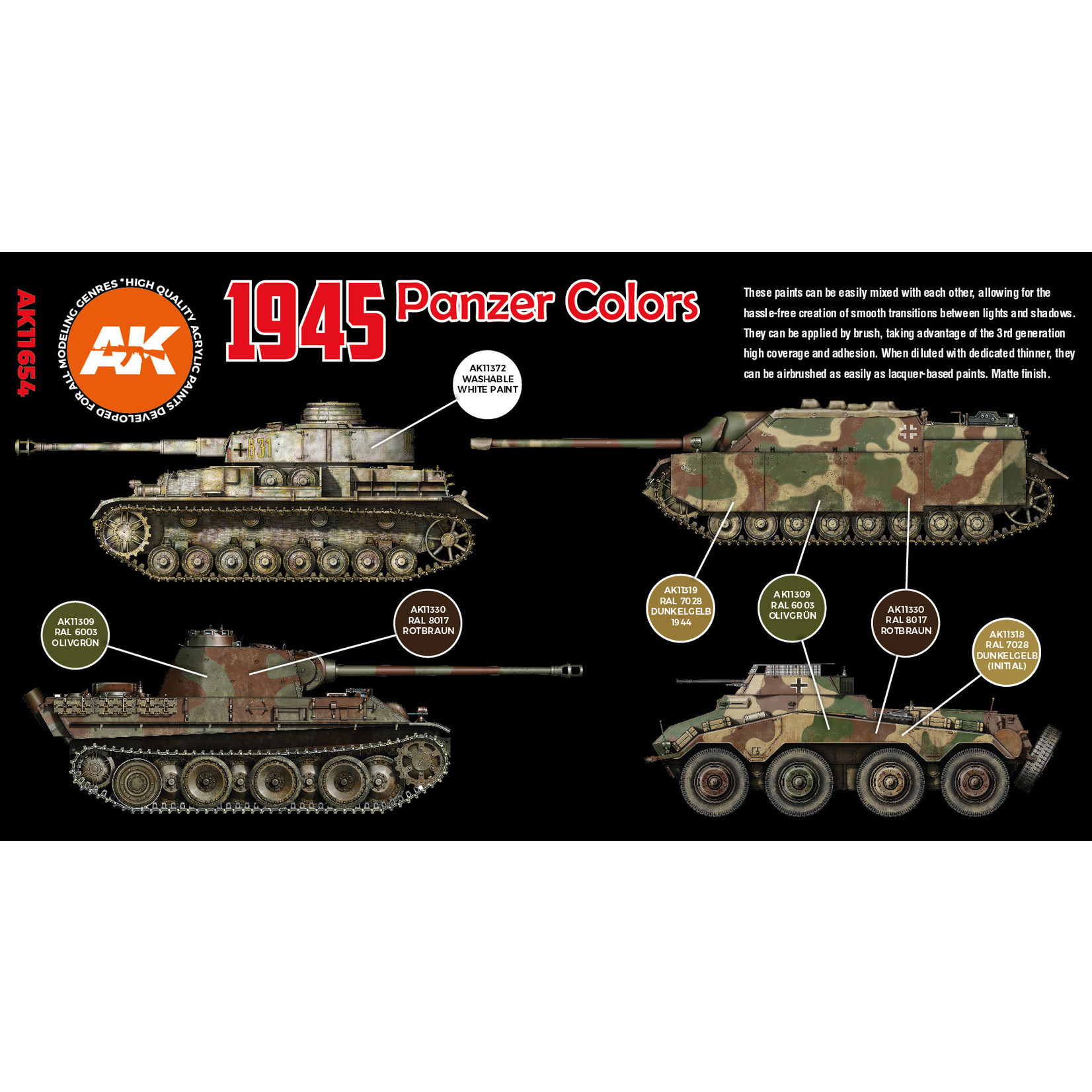 AK Interactive AK11654 3G AFV 1945 Panzer Colors (6) Set