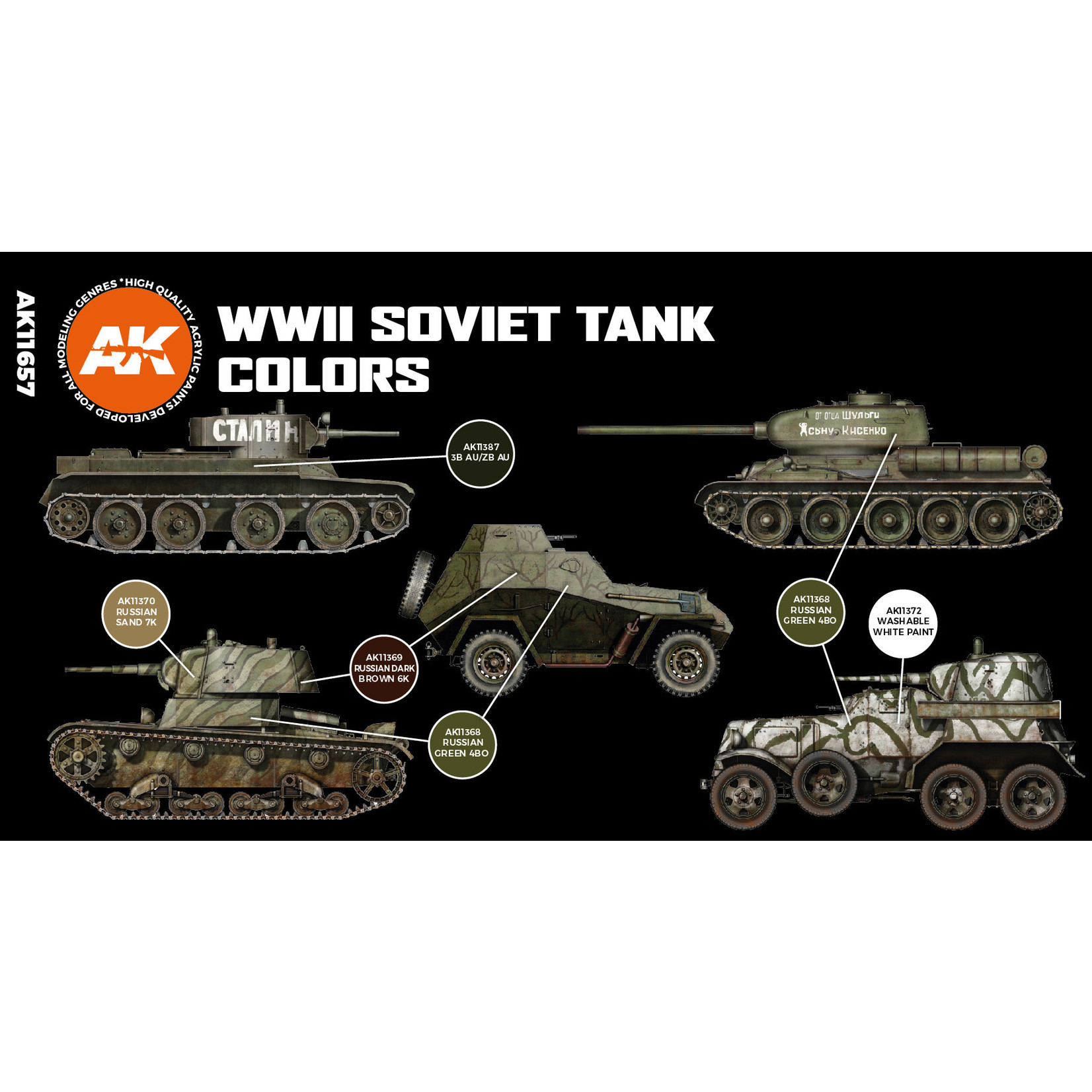 AK Interactive AK11657 3G AFV WWII Soviet Tank Colors (6) Set