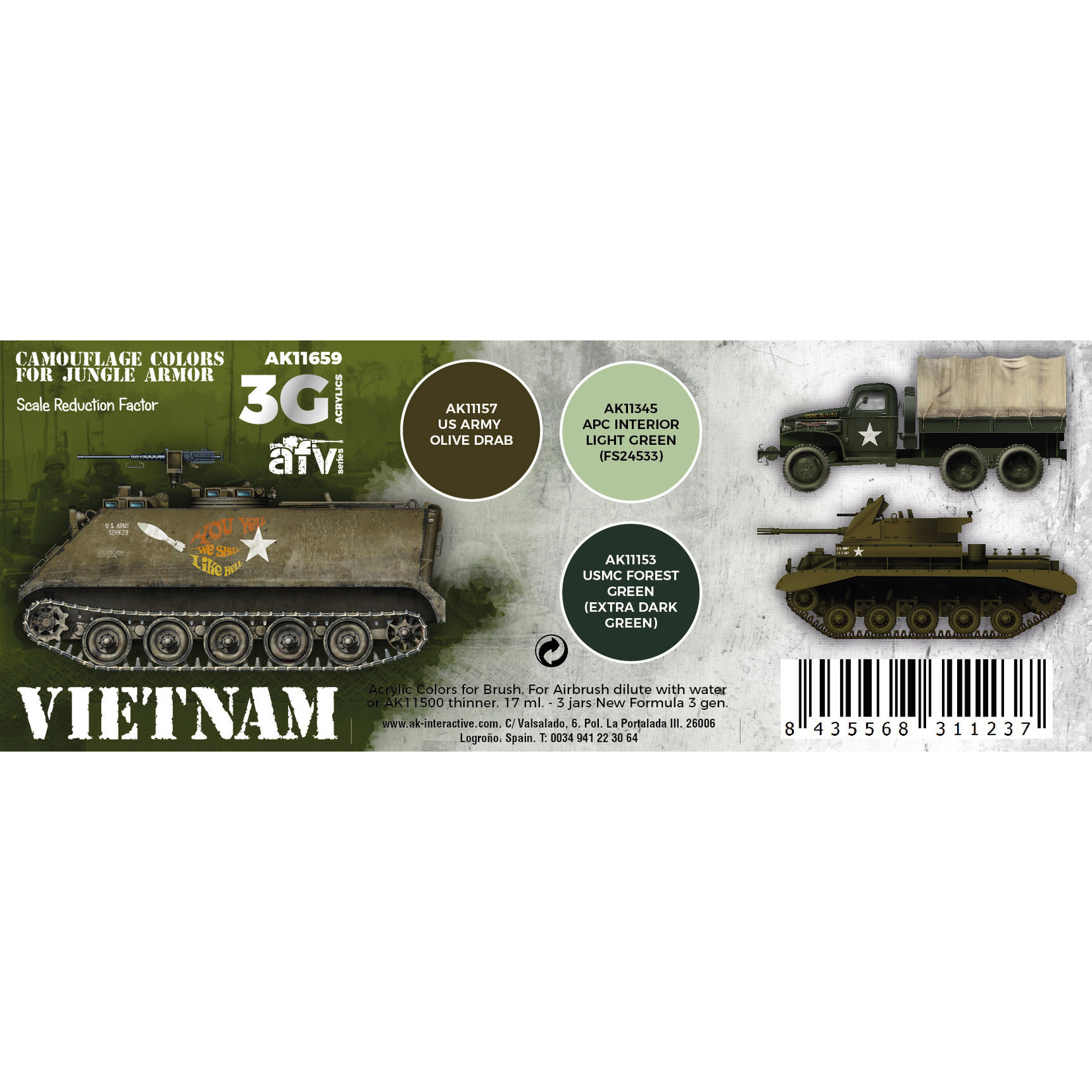 AK Interactive AK11659 3G AFV Vietnam Colors (3) Set