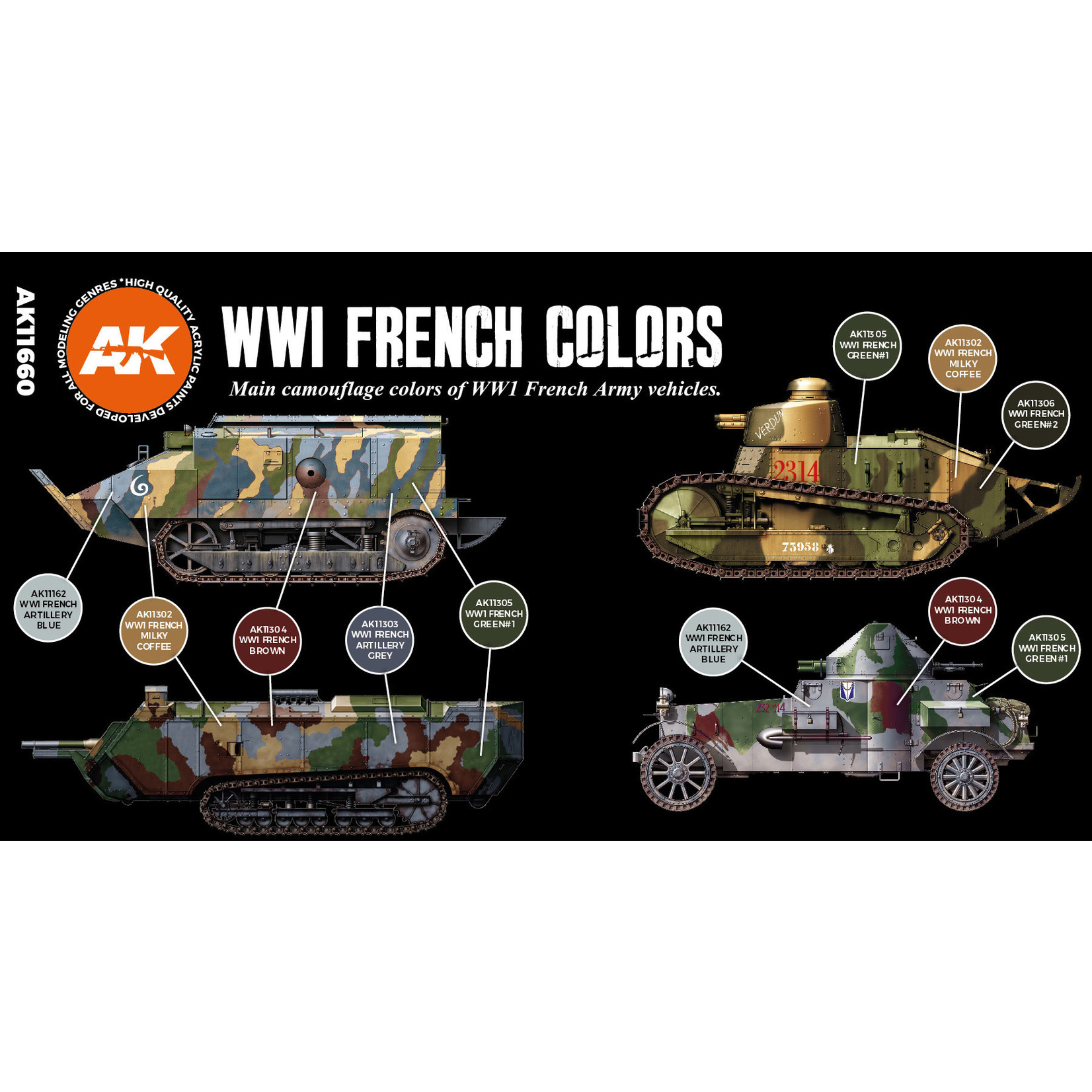 AK Interactive AK11660 3G AFV WWI French AFV Colors (6) Set
