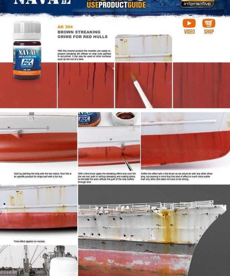 AK Interactive AK304 Weathering Effects Brown Streaking Grime For Red Hulls 35ml