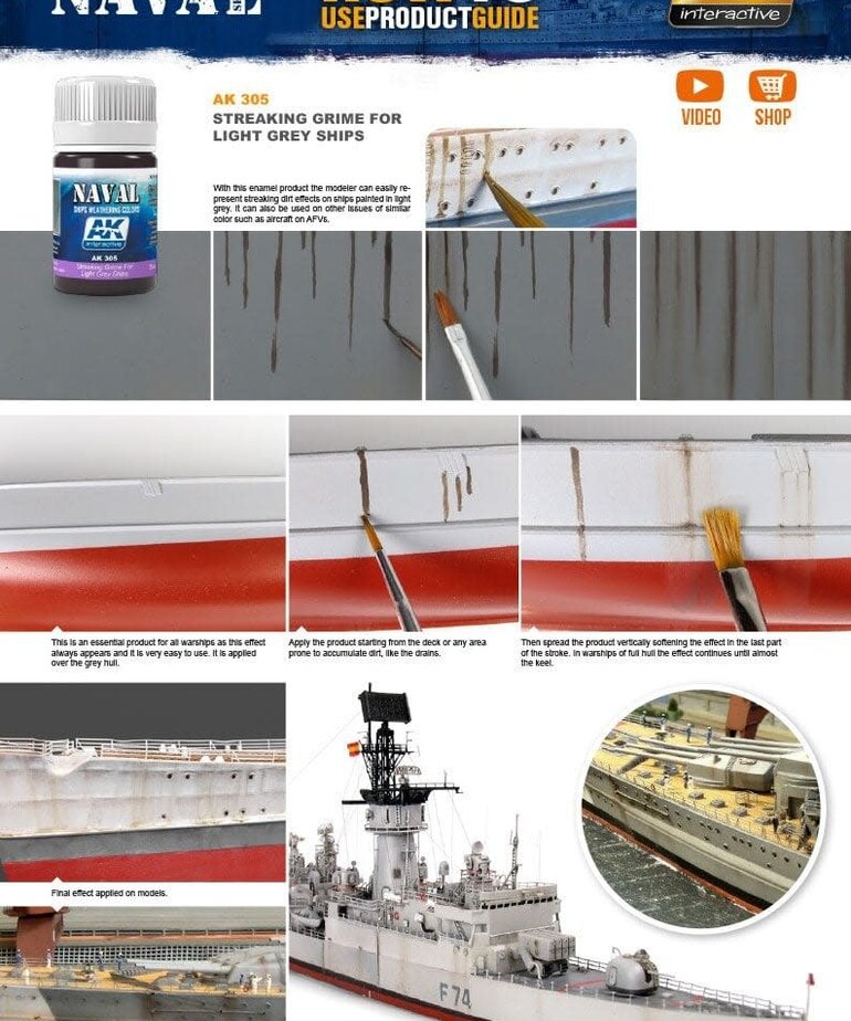 AK Interactive AK305 Weathering Effects Streaking Grime For Light Grey Ships 35ml