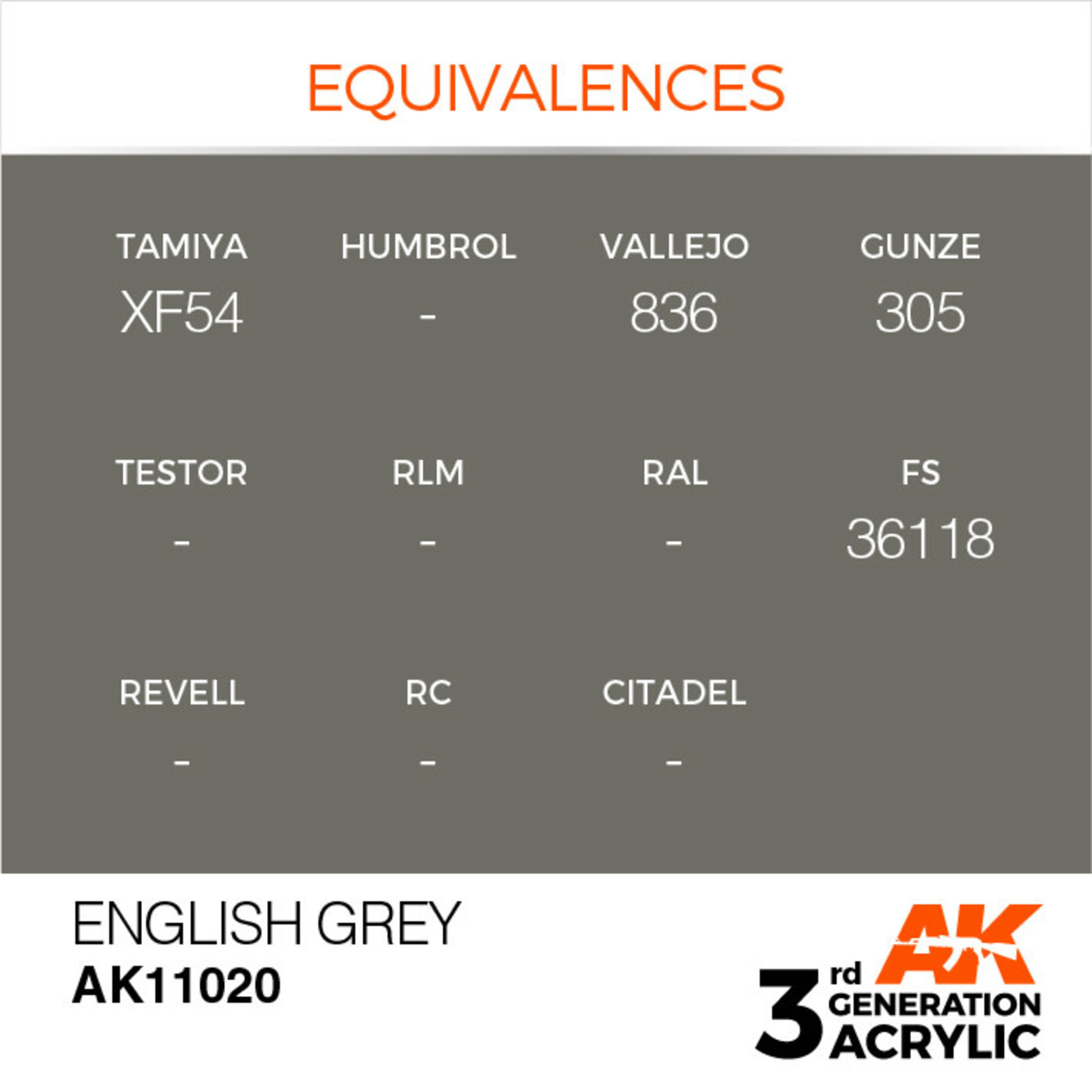 AK Interactive AK11020 3G Acrylic English Grey 17ml