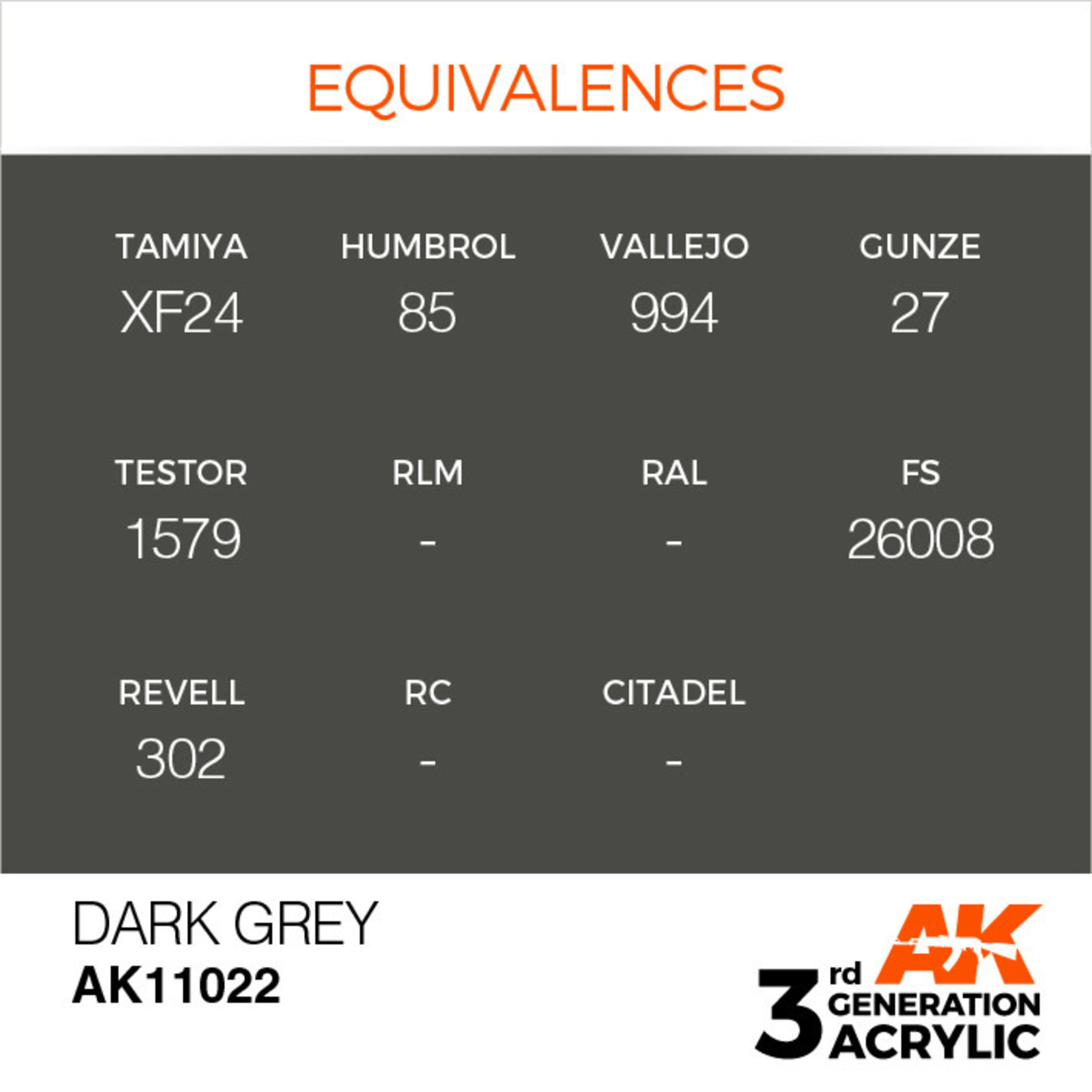 AK Interactive AK11022 3G Acrylic Dark Grey 17ml