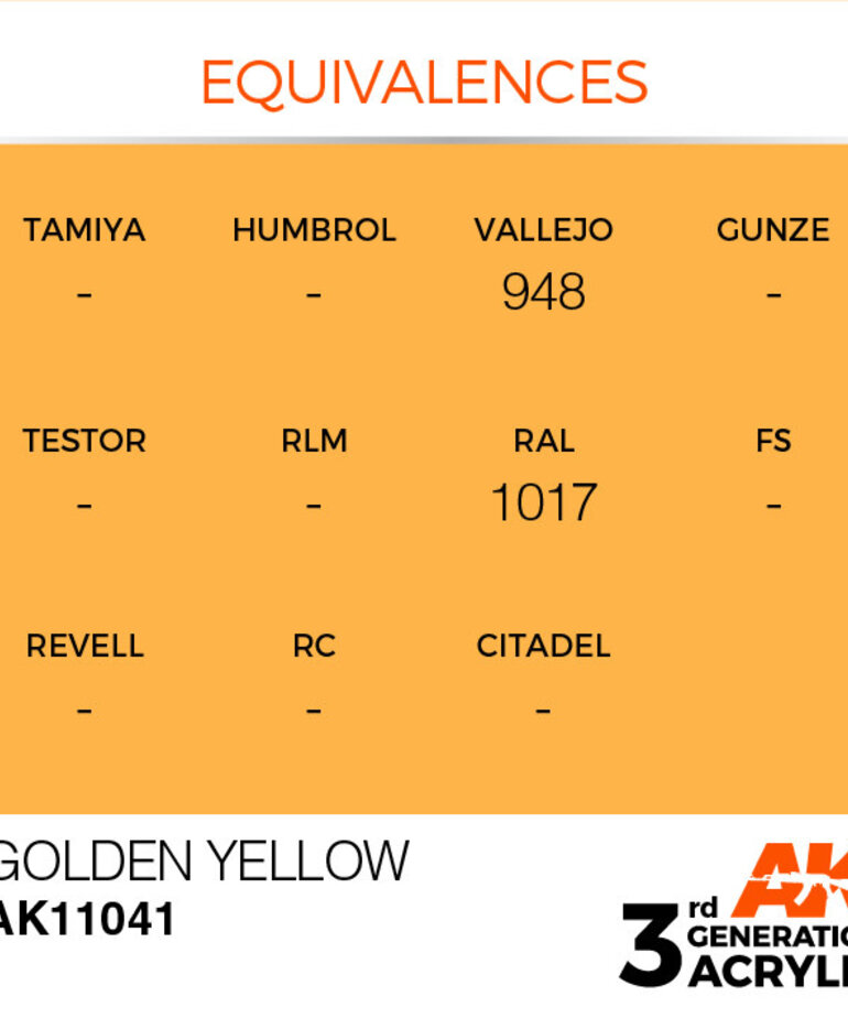 AK Interactive AK11041 3G Acrylic Golden Yellow 17ml