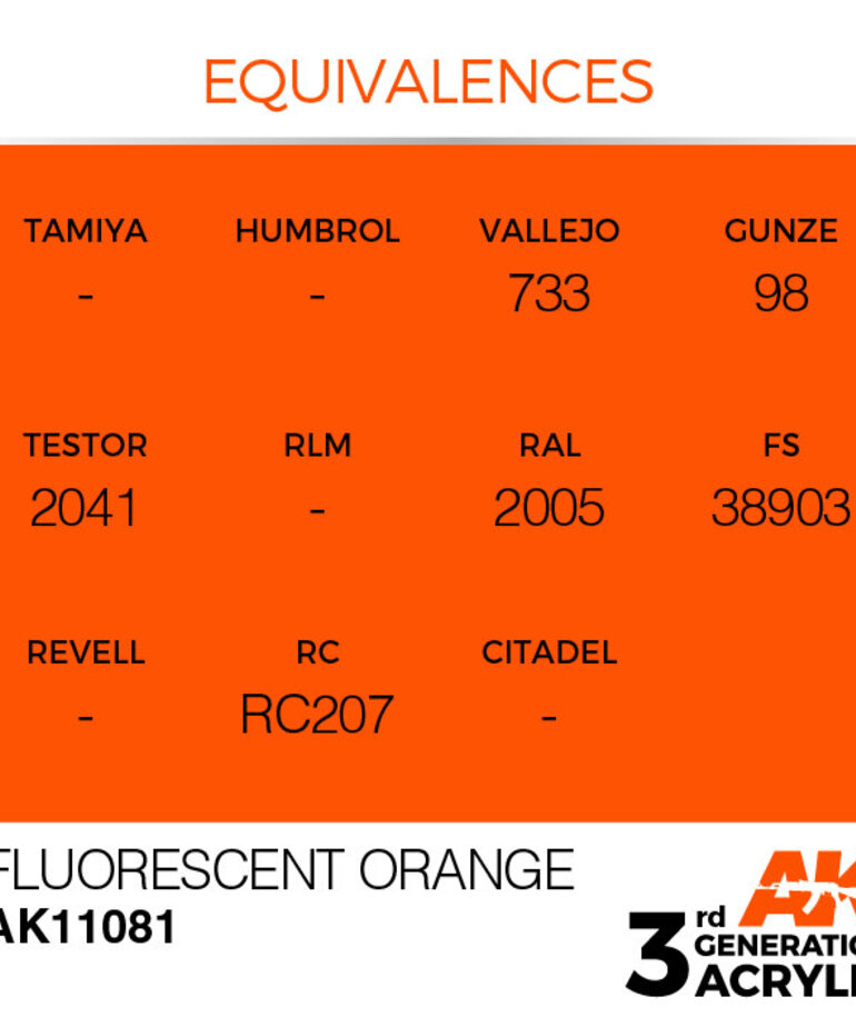 AK Interactive AK11081 3G Acrylic Fluorescent Orange 17ml