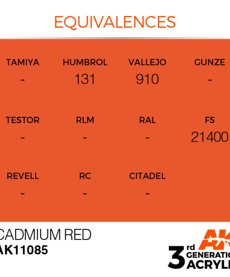 AK Interactive AK11085 3G Acrylic Cadmium Red 17ml