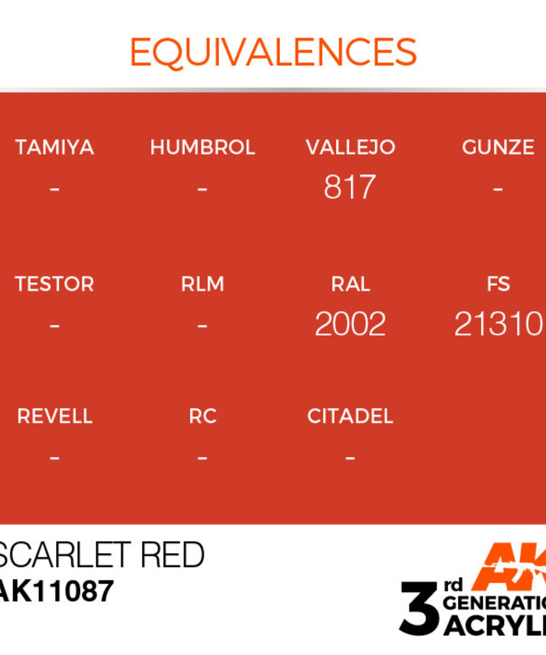 AK Interactive AK11087 3G Acrylic Scarlet Red 17ml