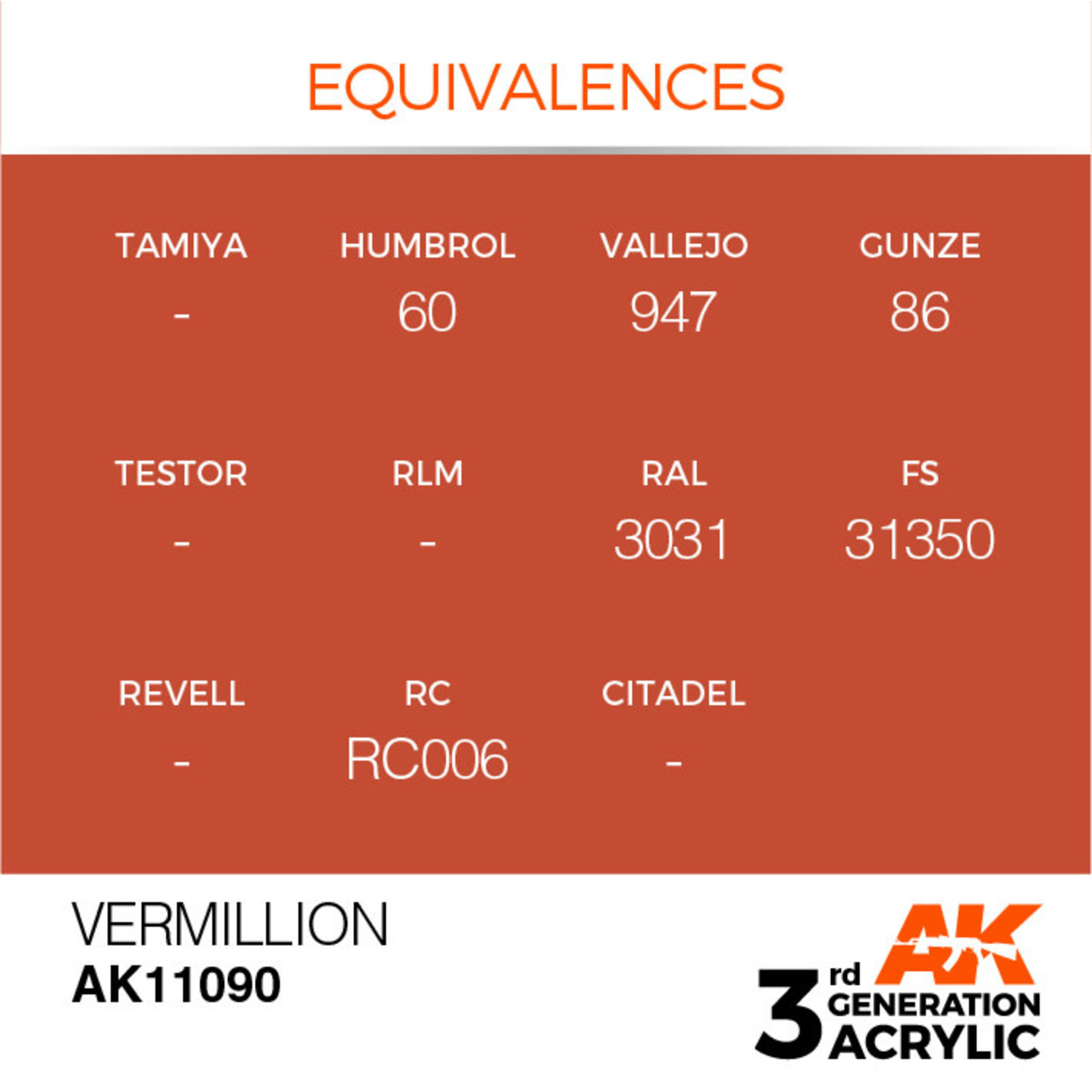 AK Interactive AK11090 3G Acrylic Vermillion 17ml