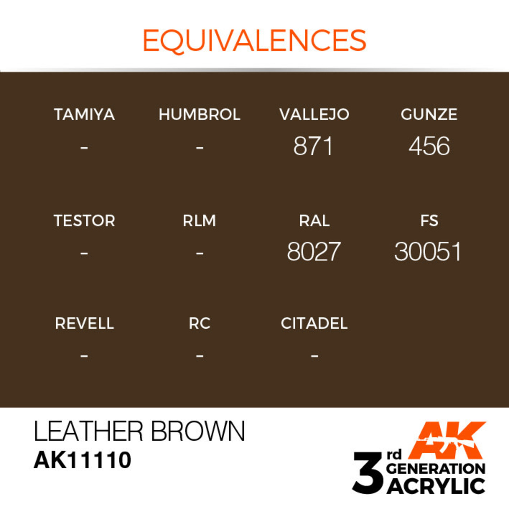 AK Interactive AK11110 3G Acrylic Leather Brown 17ml