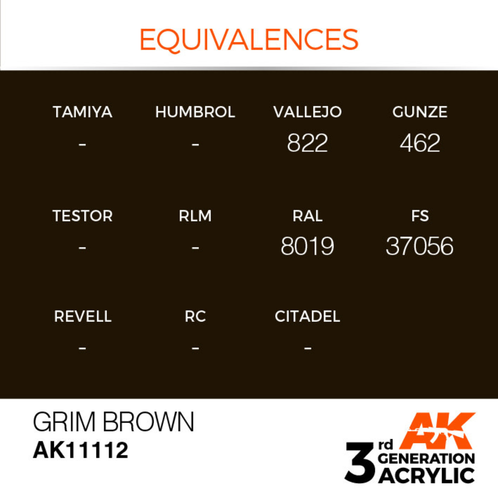 AK Interactive AK11112 3G Acrylic Grim Brown 17ml