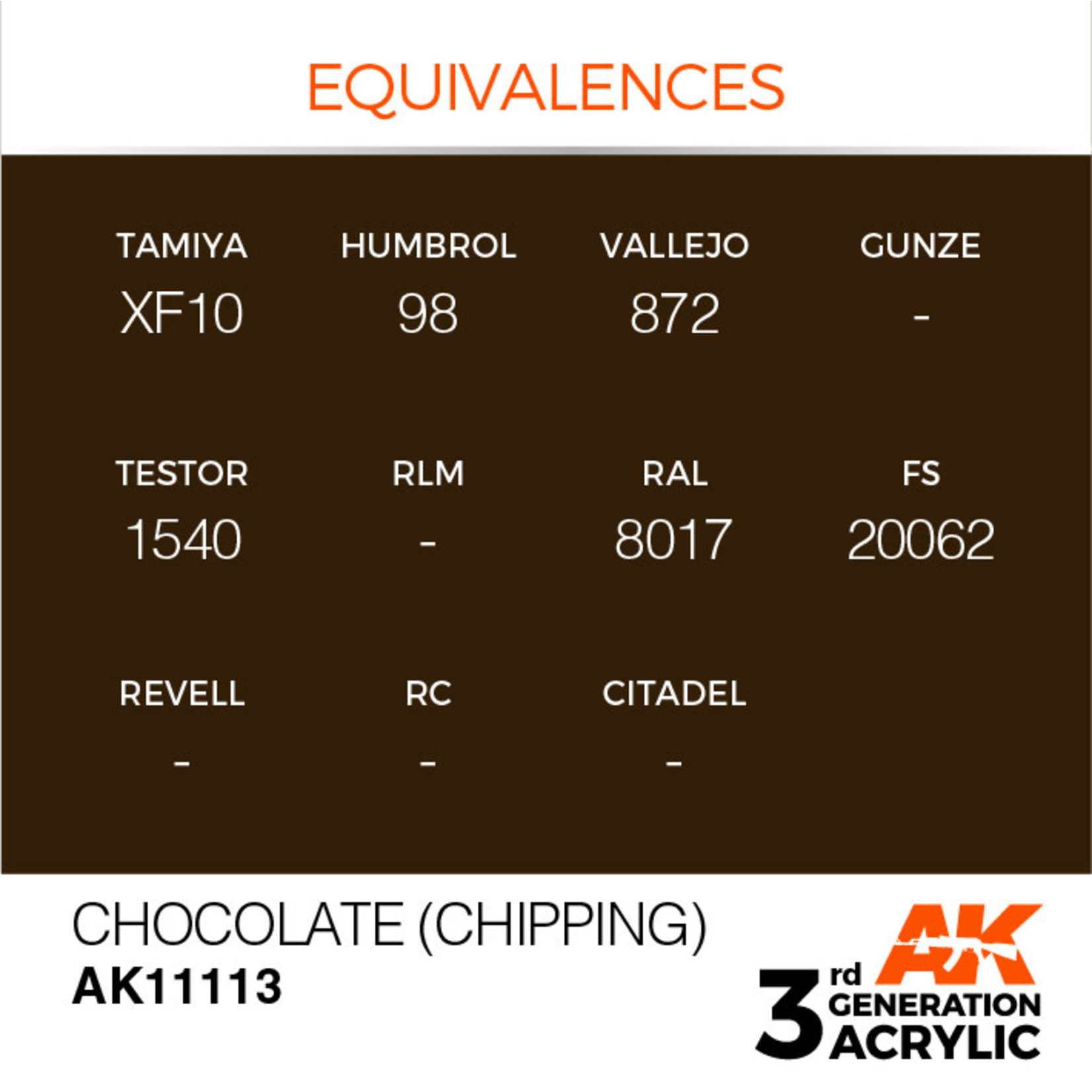 AK Interactive AK11113 3G Acrylic Chocolate (Chipping) 17ml