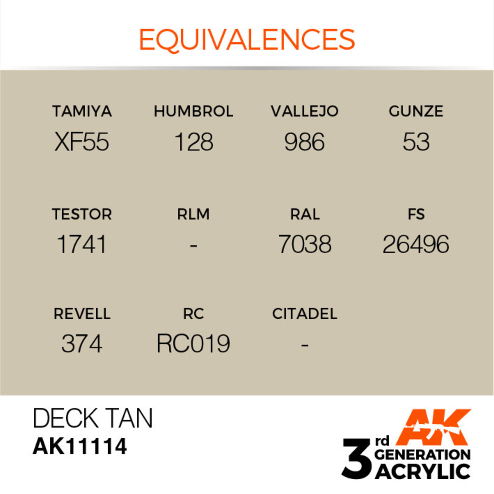 AK Interactive AK11114 3G Acrylic Deck Tan 17ml