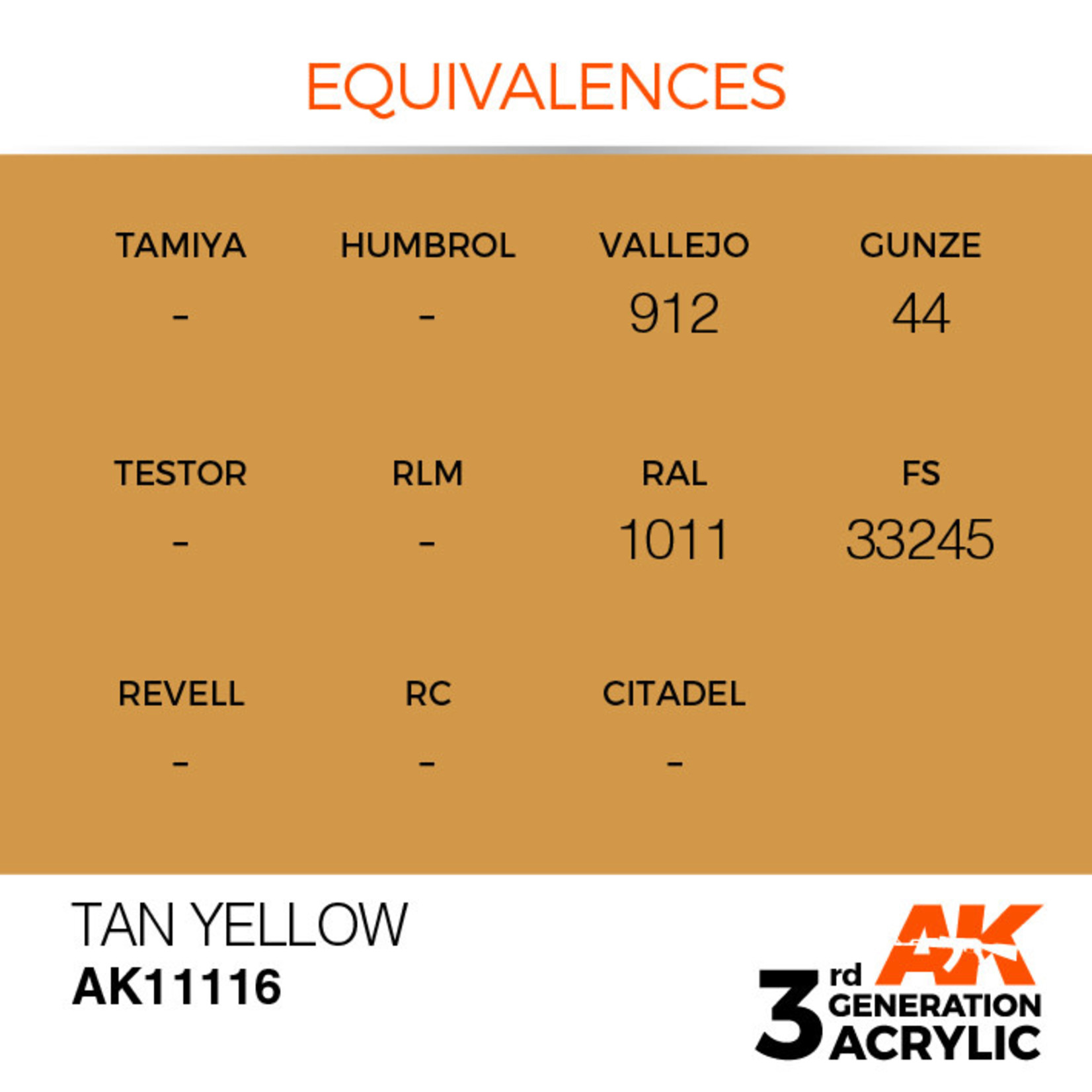 AK Interactive AK11116 3G Acrylic Tan Yellow 17ml