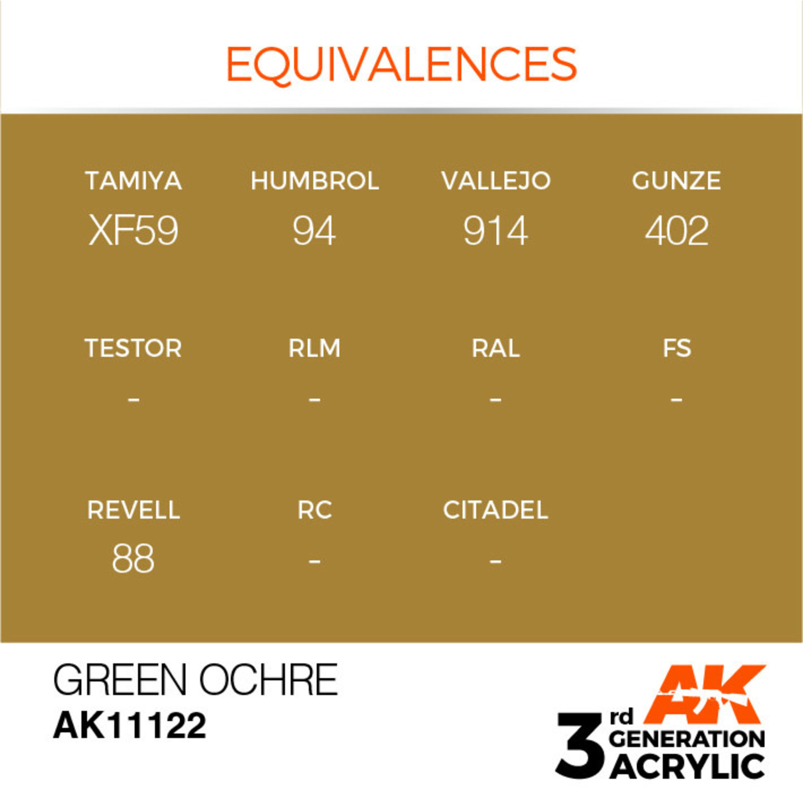 AK Interactive AK11122 3G Acrylic Green Ochre 17ml
