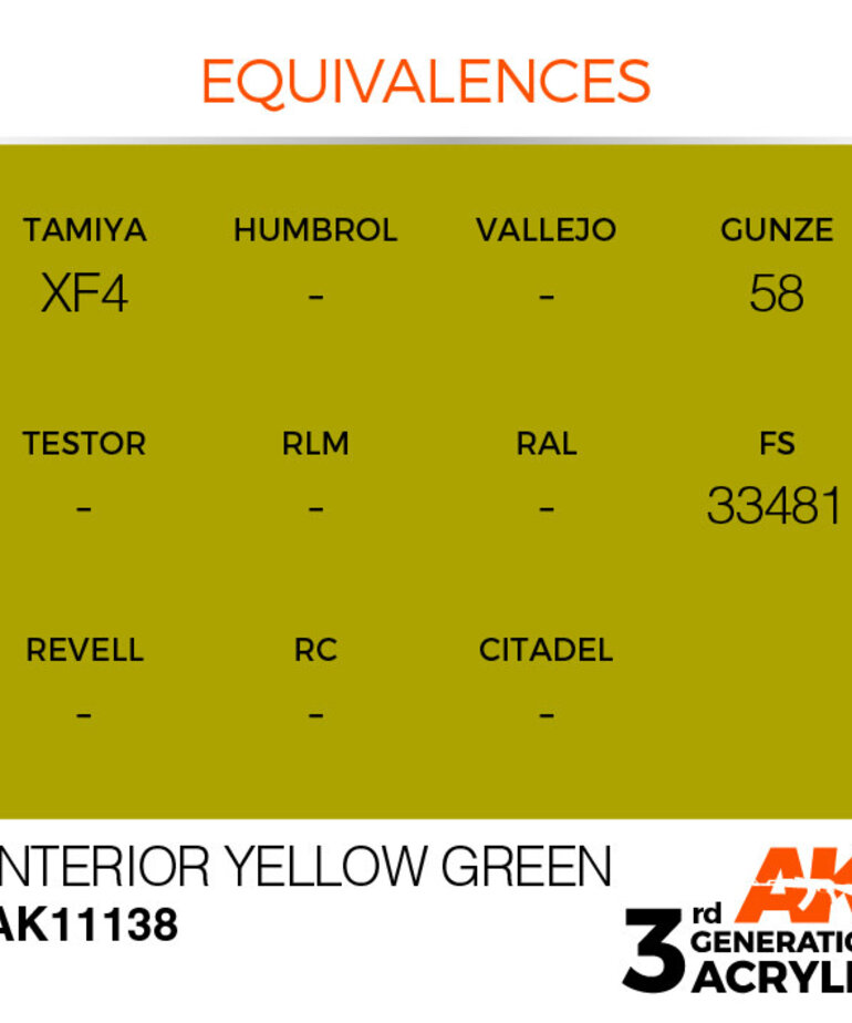 AK Interactive AK11138 3G Acrylic Interior Yellow Green 17ml