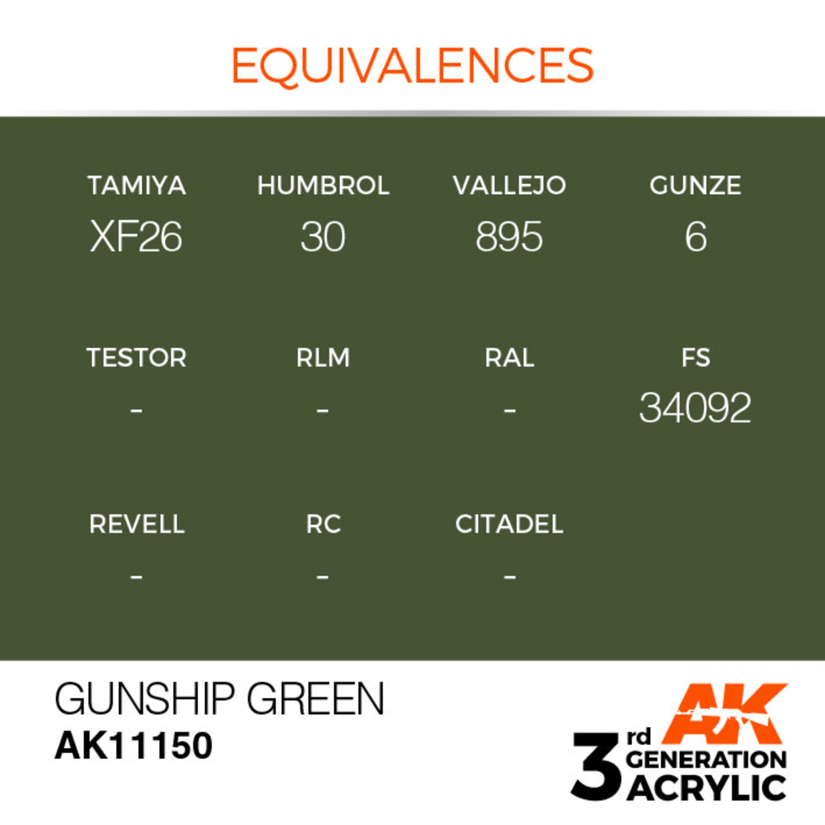 AK Interactive AK11150 3G Acrylic Gunship Green 17ml