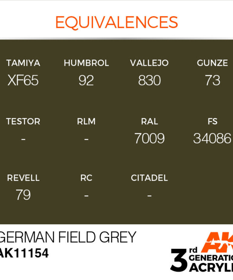 AK Interactive AK11154 3G Acrylic German Field Grey 17ml