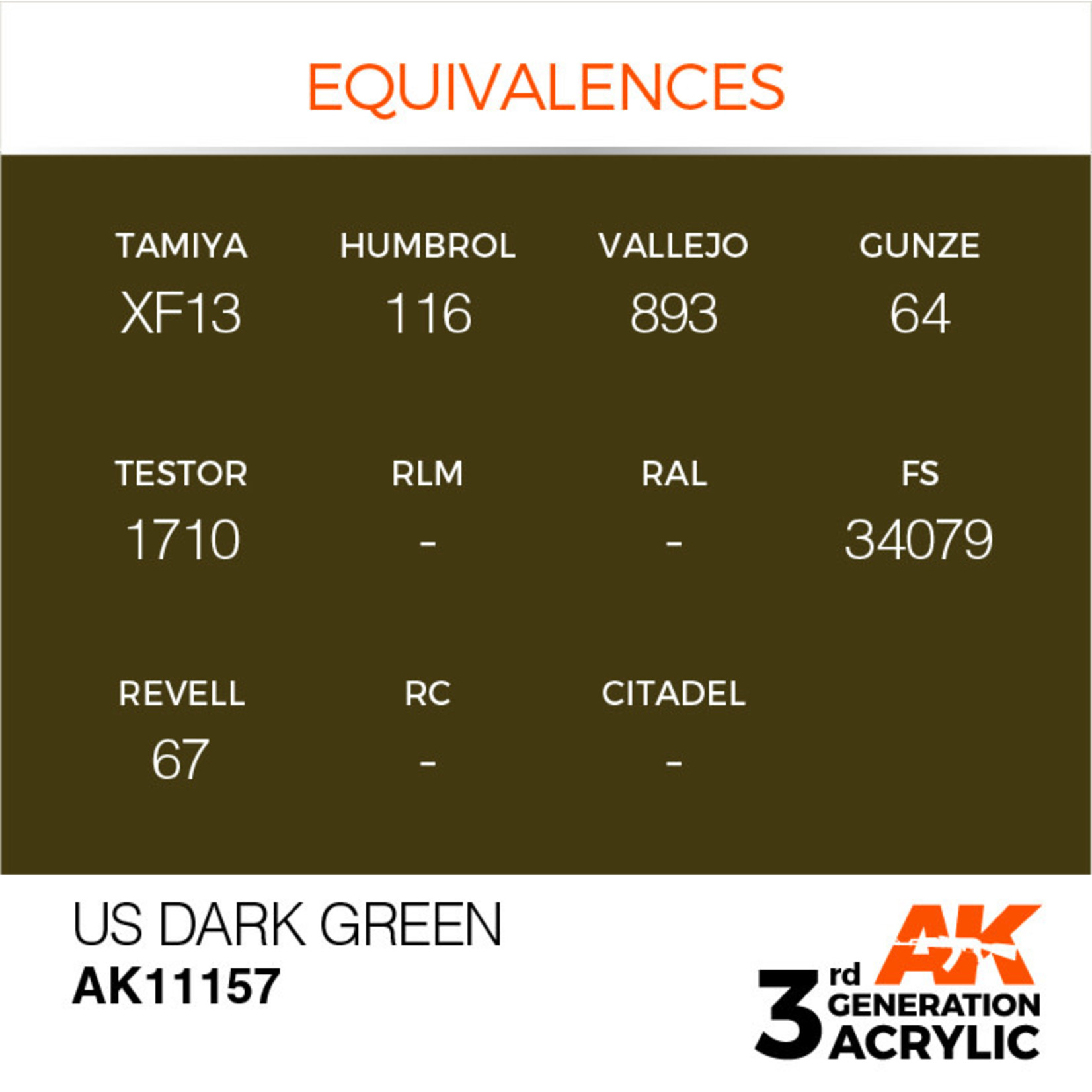 AK Interactive AK11157 3G Acrylic US Dark Green 17ml