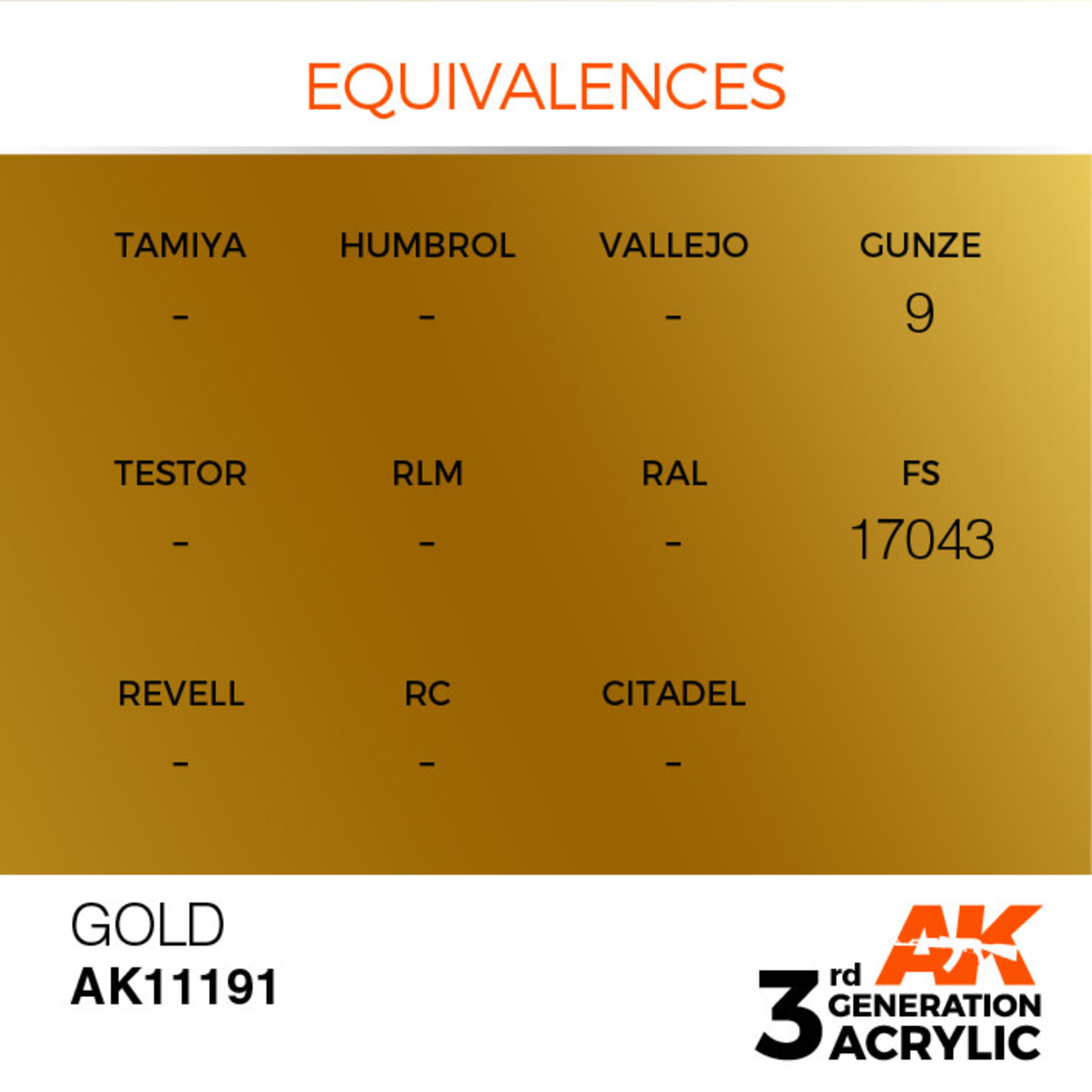 AK Interactive AK11191 3G Acrylic Metallic Gold 17ml