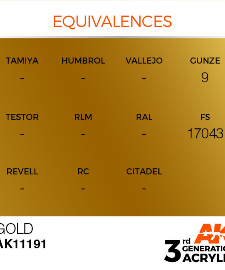 AK Interactive AK11191 3G Acrylic Metallic Gold 17ml