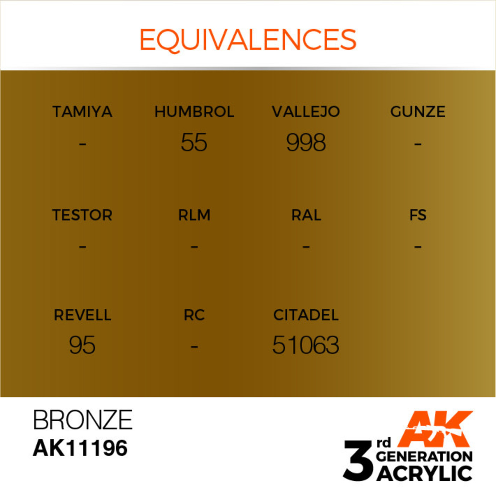 AK Interactive AK11196 3G Acrylic Metallic Bronze 17ml
