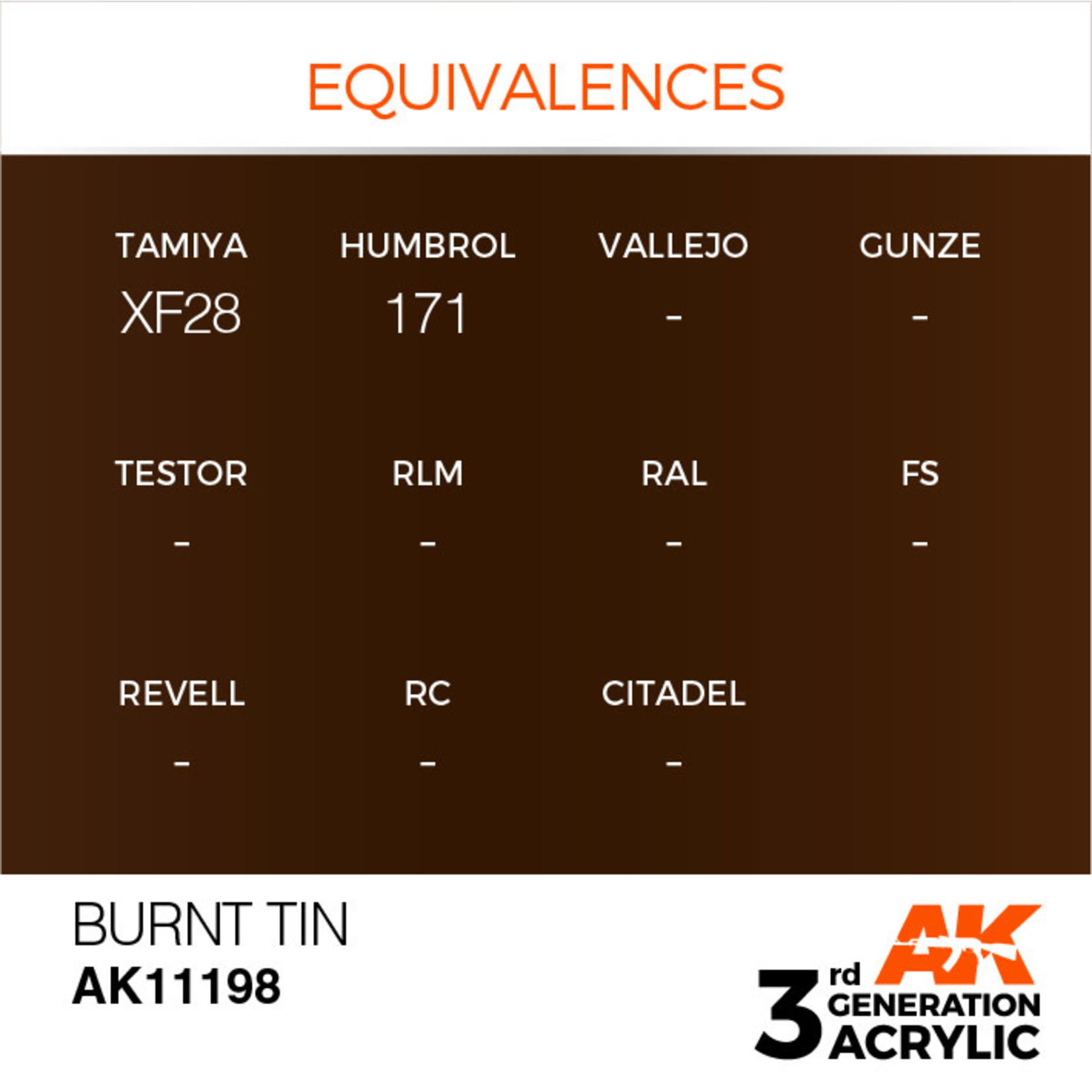 AK Interactive AK11198 3G Acrylic Metallic Burnt Tin 17ml