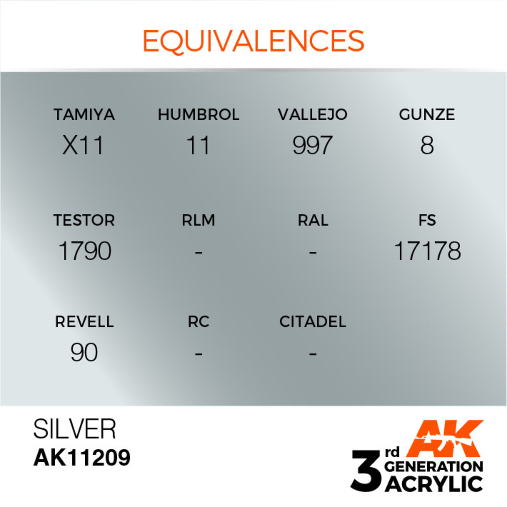 AK Interactive AK11209 3G Acrylic Metallic Silver 17ml