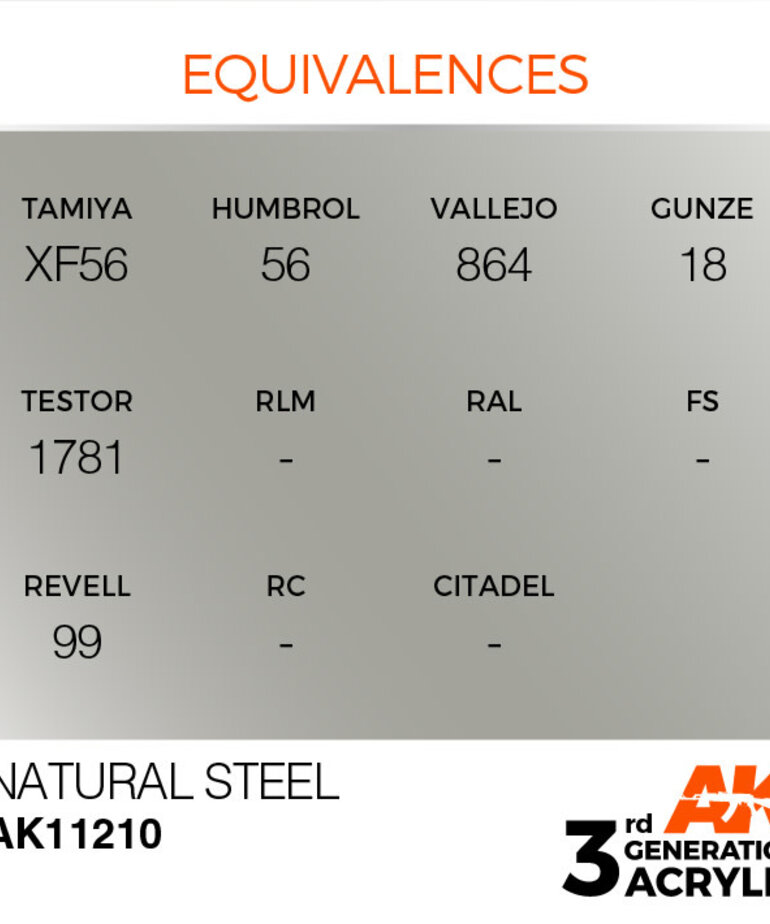 AK Interactive AK11210 3G Acrylic Metallic Natural Steel 17ml
