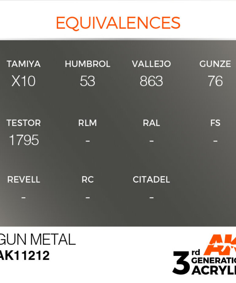 AK Interactive AK11212 3G Acrylic Metallic Gun Metal 17ml