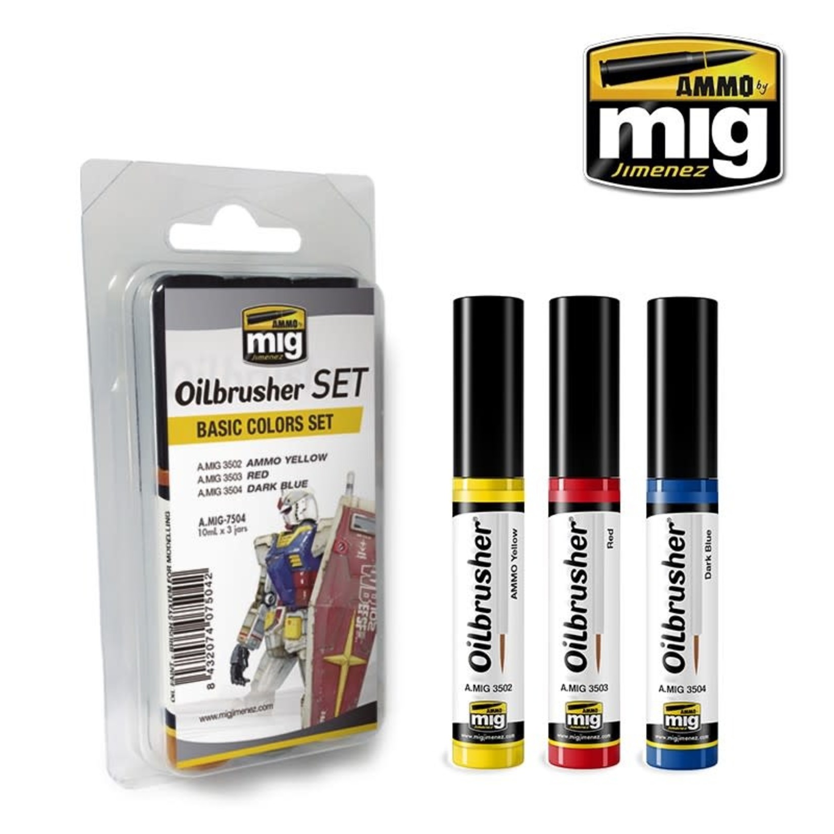 Ammo by Mig Jimenez A.MIG-7504 Oilbrusher Basic Colors (3) Set