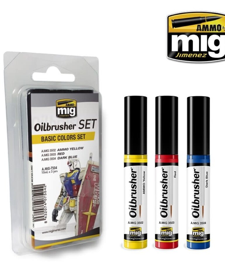 Ammo by Mig Jimenez A.MIG-7504 Oilbrusher Basic Colors (3) Set