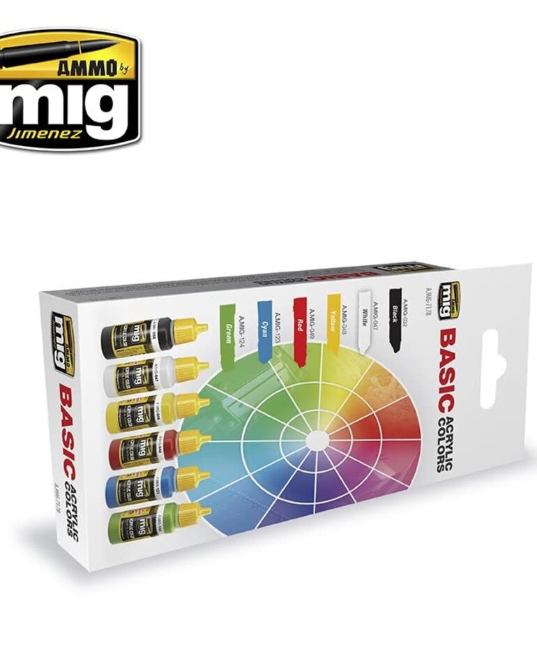 Ammo by Mig Jimenez A.MIG-7178  Basic Acrylic Colors (6) Set