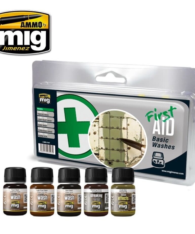 Ammo by Mig Jimenez A.MIG-7447 First Aid Basic Washes (5) Set