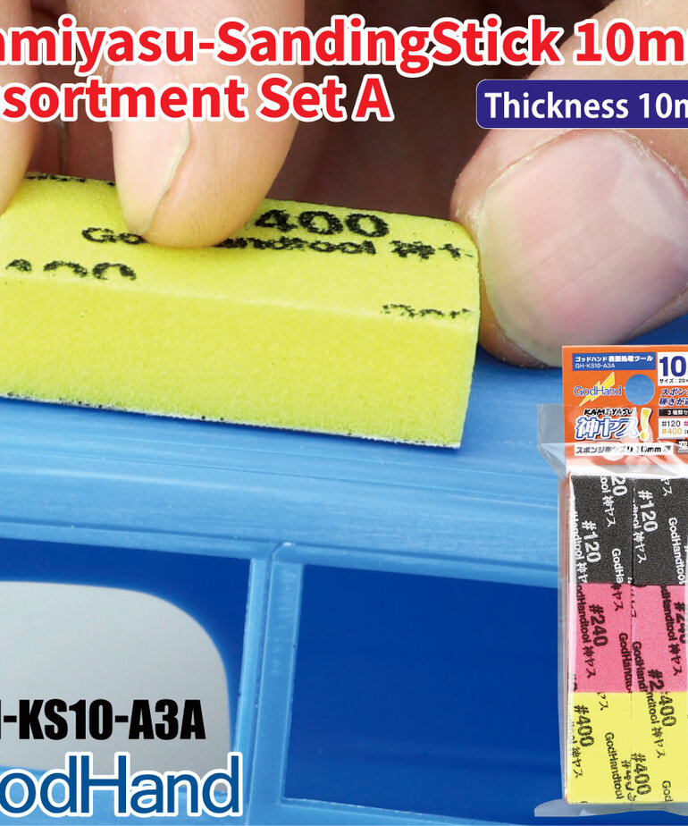 GodHand GodHand Kamiyasu Sanding Sponge Stick 10mm - Assortment (12) Set A