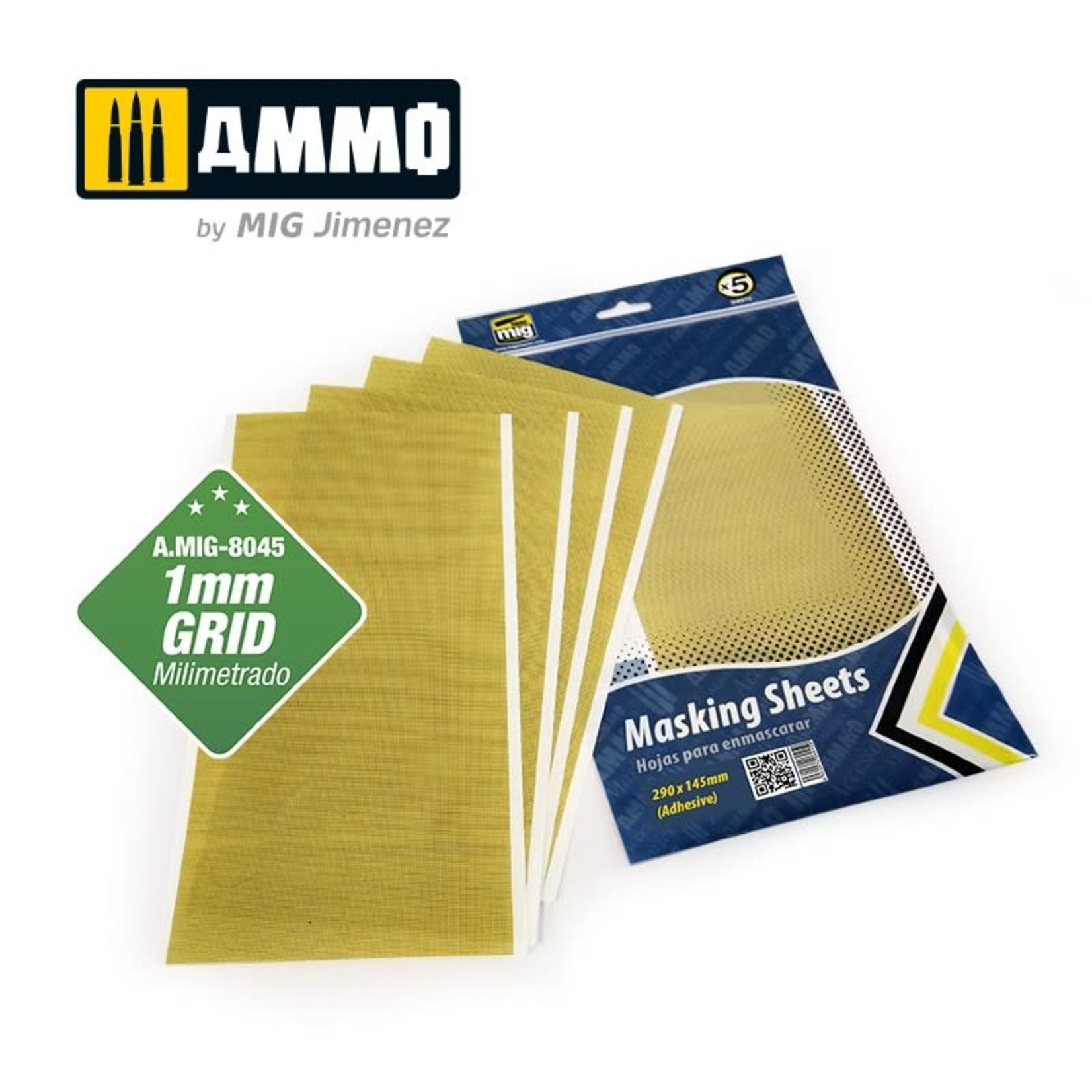 Ammo by Mig Jimenez A.MIG-8045 Adhesive Masking Sheets with 1mm Grid, 290x145mm (5) set