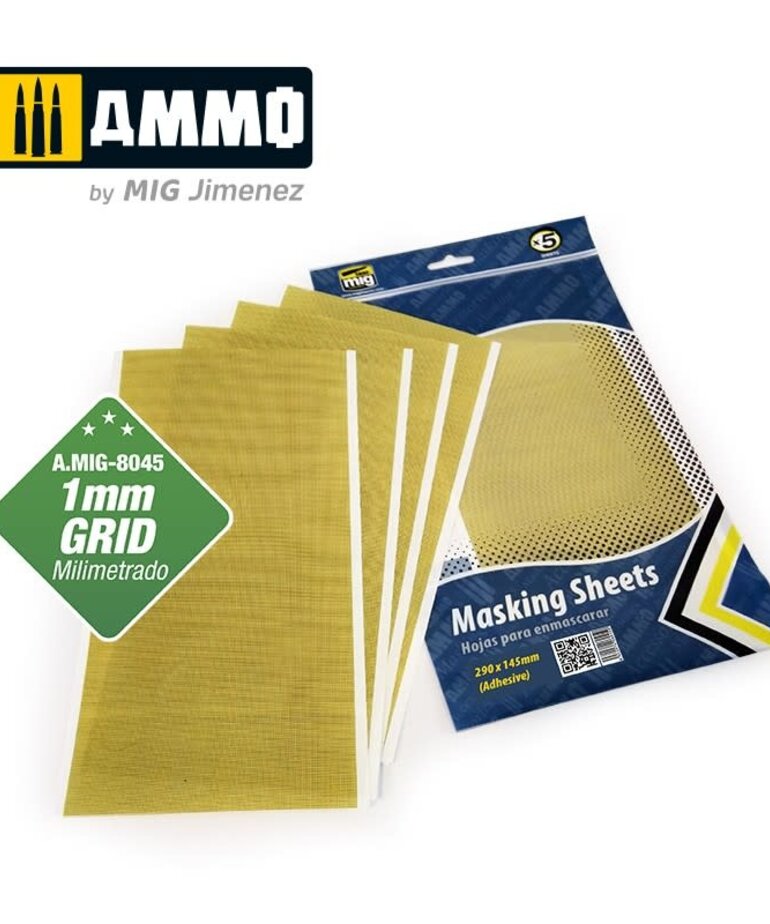 Ammo by Mig Jimenez A.MIG-8045 Adhesive Masking Sheets with 1mm Grid, 290x145mm (5) set