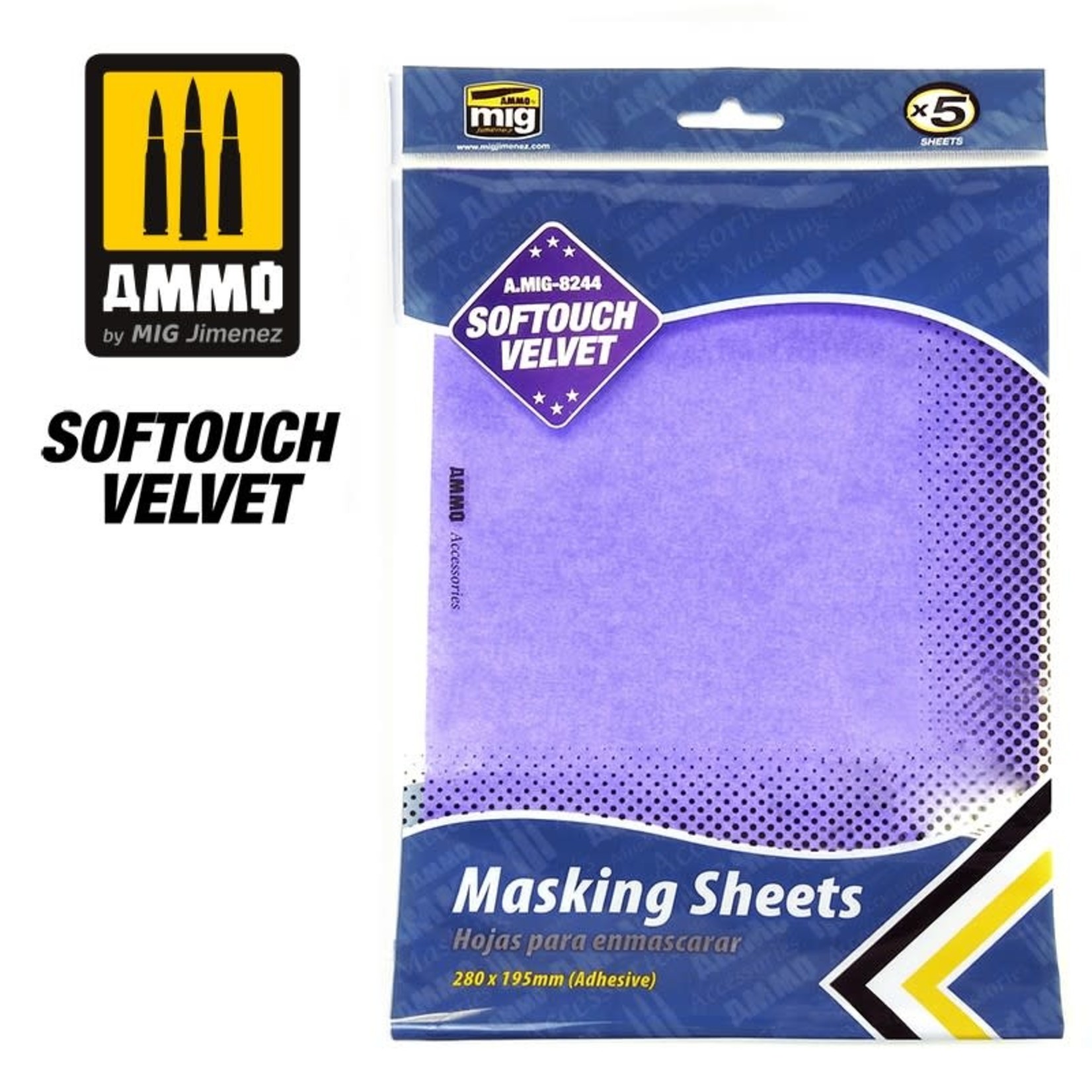 Ammo by Mig Jimenez A.MIG-8244 Softouch Velvet Adhesive Masking Sheets, 280mm x 195mm (5) set
