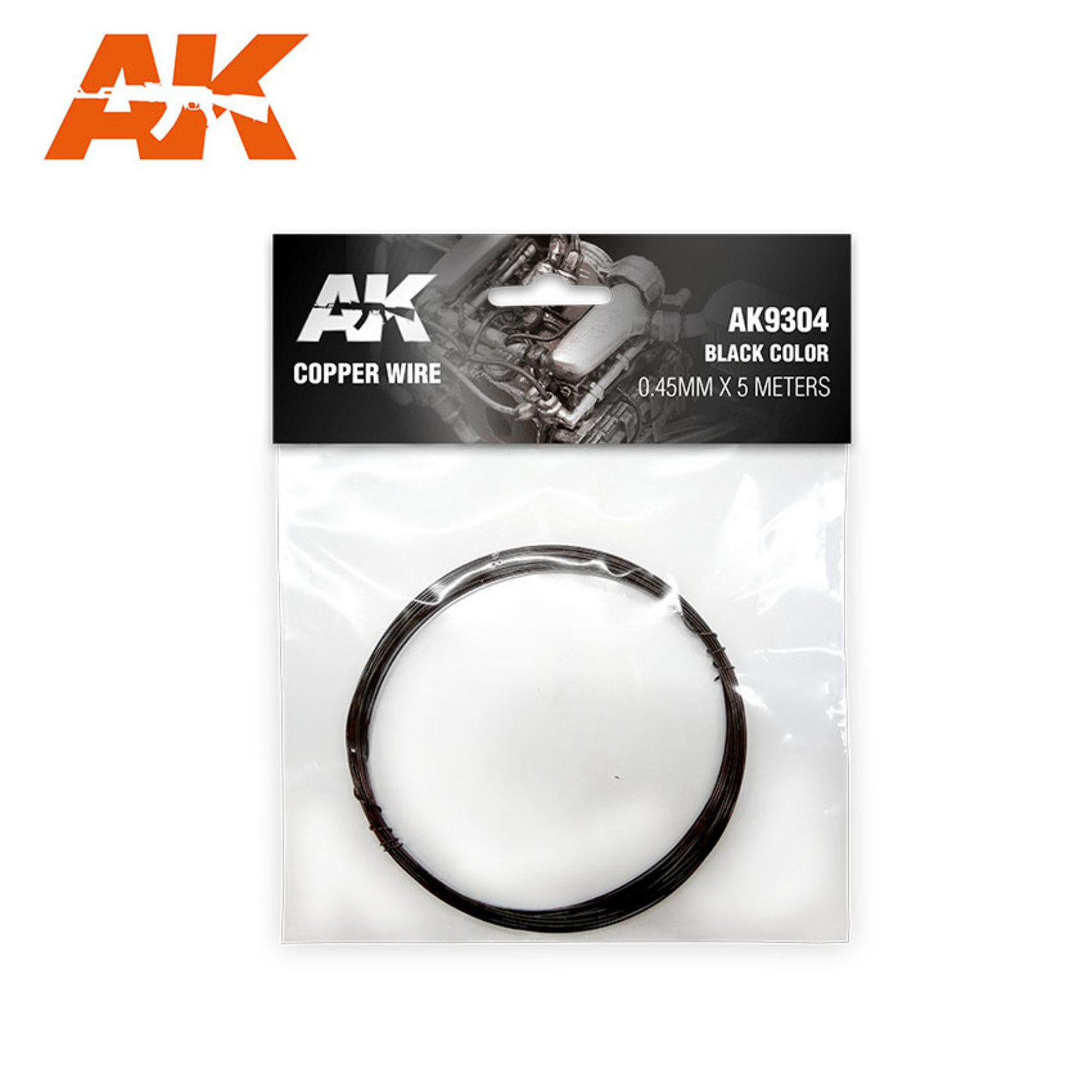 AK Interactive AK9304 Copper Wire Black Color 0.45mm x 5 meters