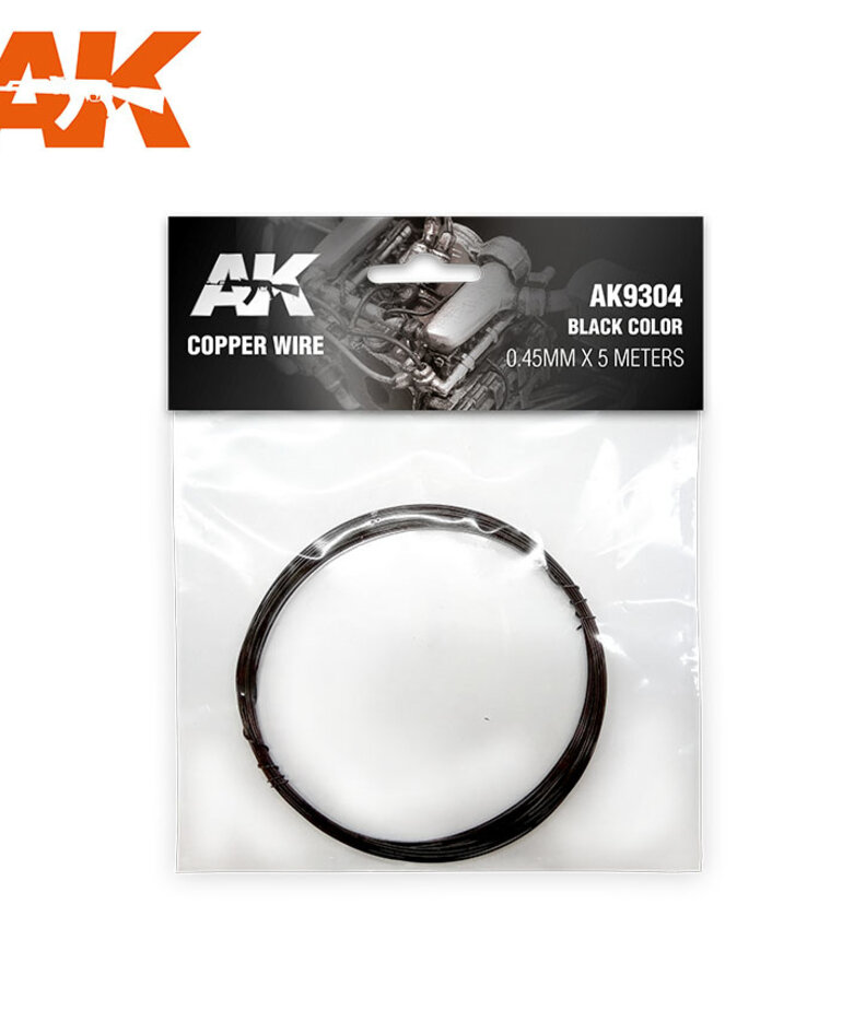 AK Interactive AK9304 Copper Wire Black Color 0.45mm x 5 meters