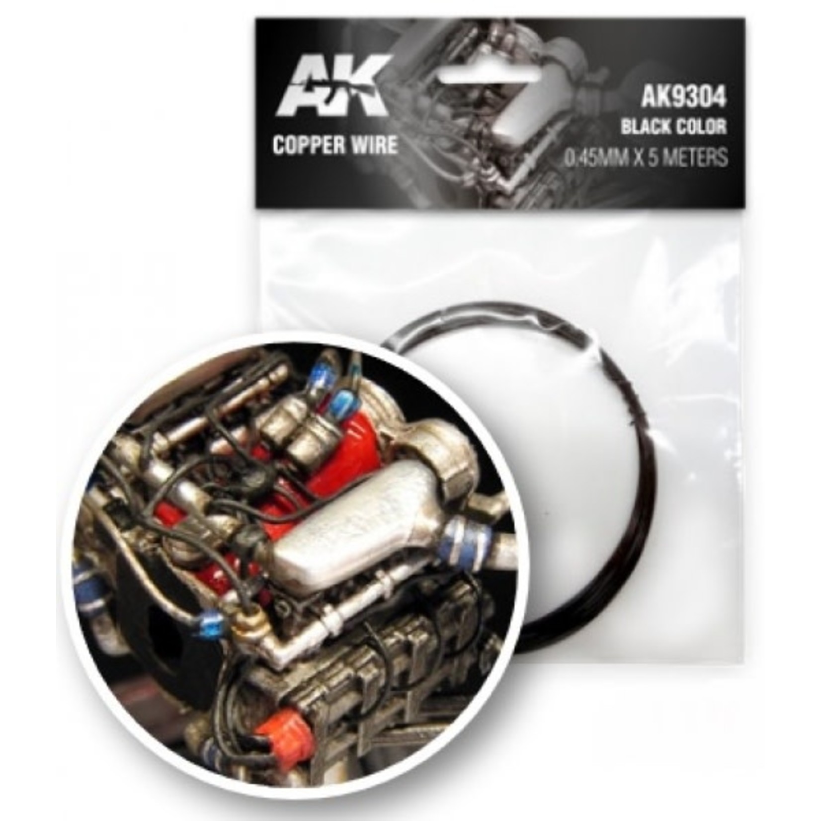 AK Interactive AK9304 Copper Wire Black Color 0.45mm x 5 meters