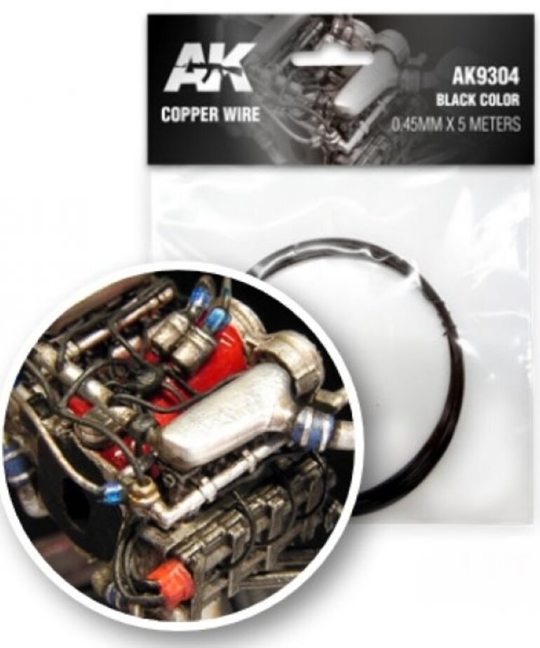 AK Interactive AK9304 Copper Wire Black Color 0.45mm x 5 meters