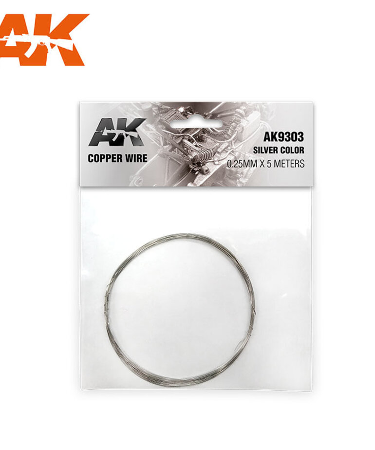 AK Interactive AK9303 Copper Wire Silver Color 0.25mm x 5 meters