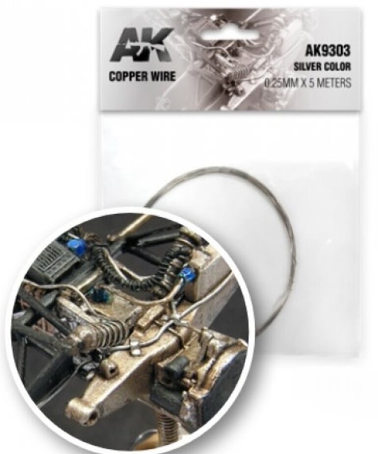 AK Interactive AK9303 Copper Wire Silver Color 0.25mm x 5 meters